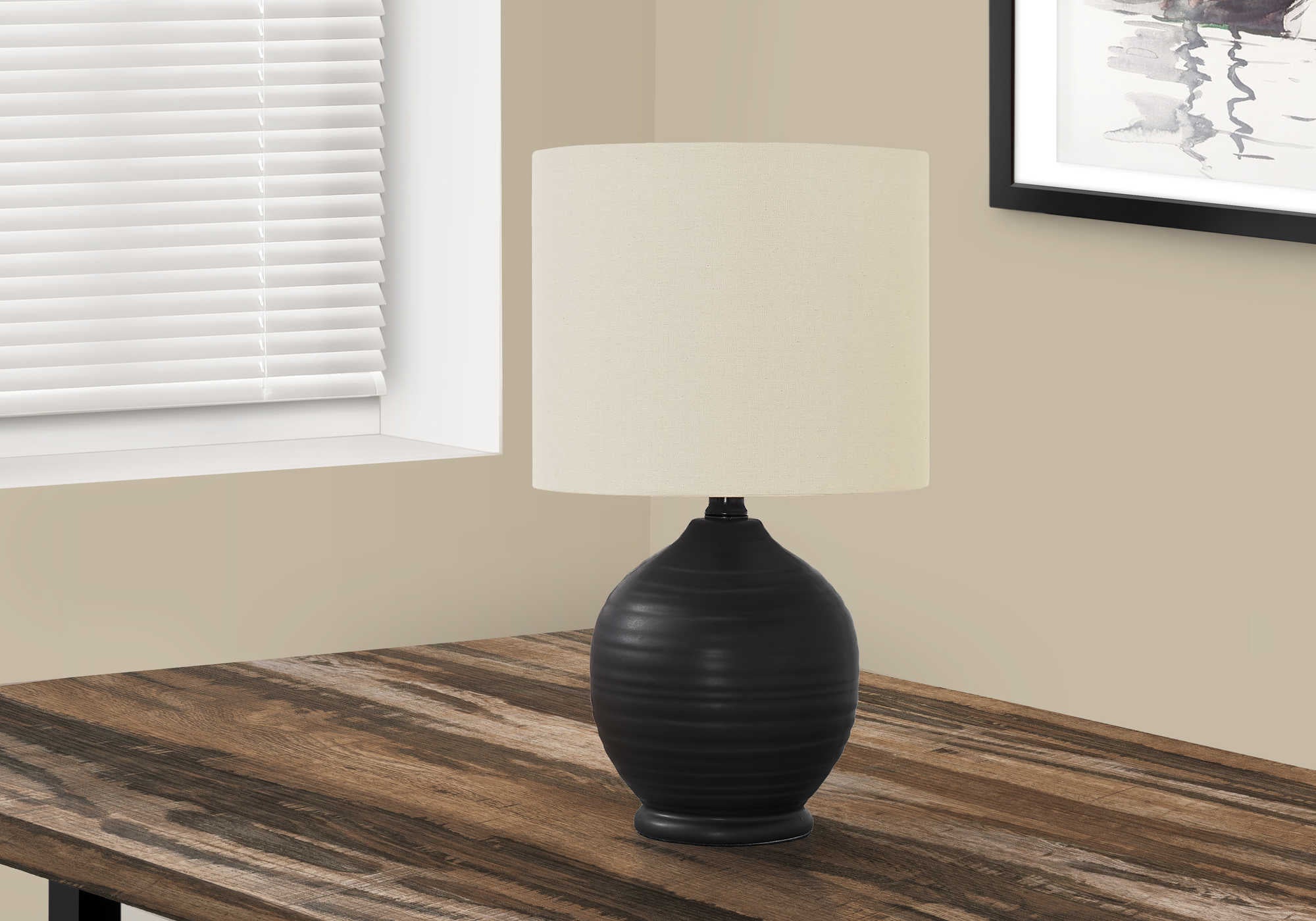 Image of lighting - 17h table lamp black ceramic ivory shade i 9739.