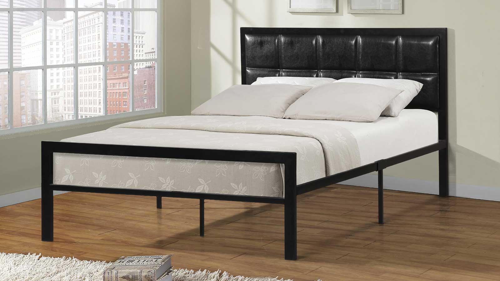 Image of bed 1148-1 - metal bed frame with pu headboard.