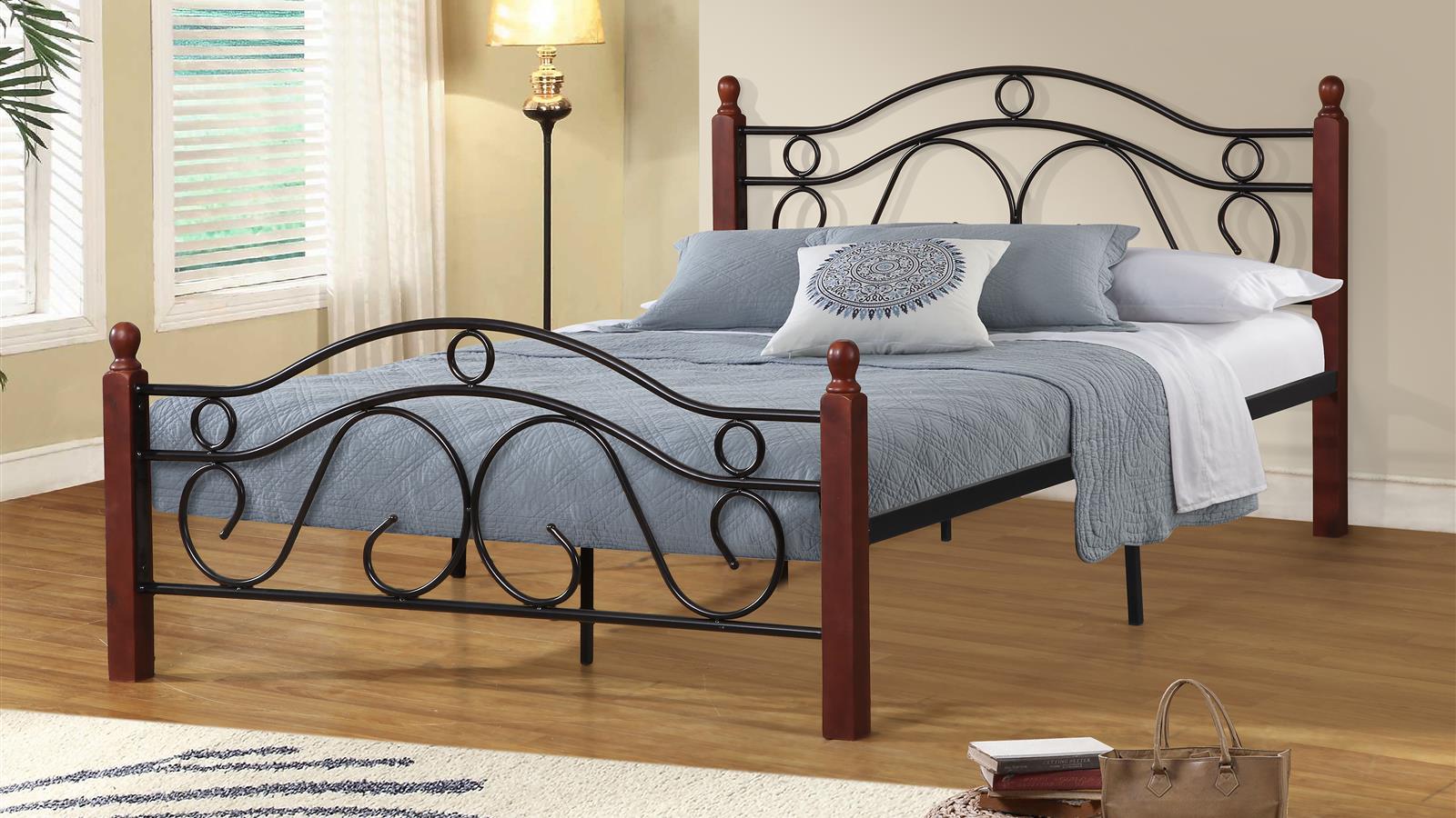 Image of bed 1240 - metal bed frame with wooden legs.