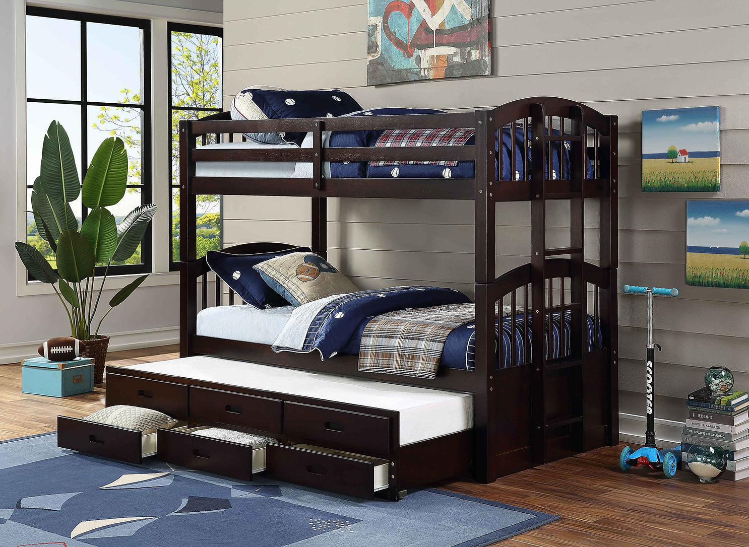 BUNK BED - B-1842 Single/Single/Single Wood