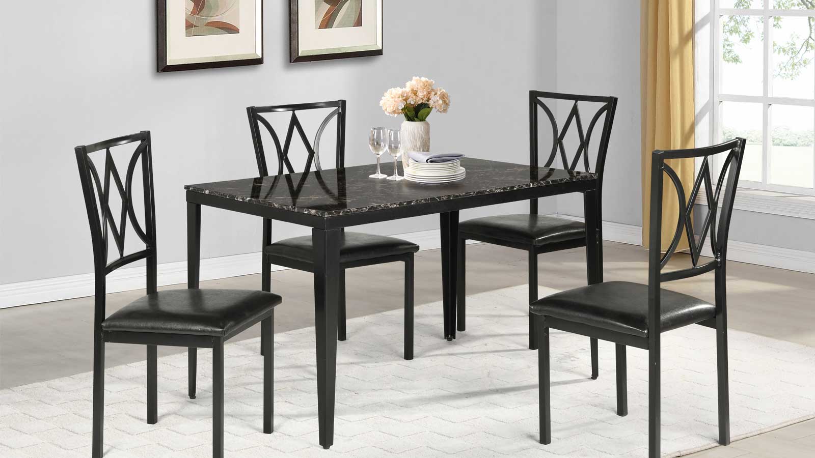 Image of dining set 5pcs - 502-4 marble top.