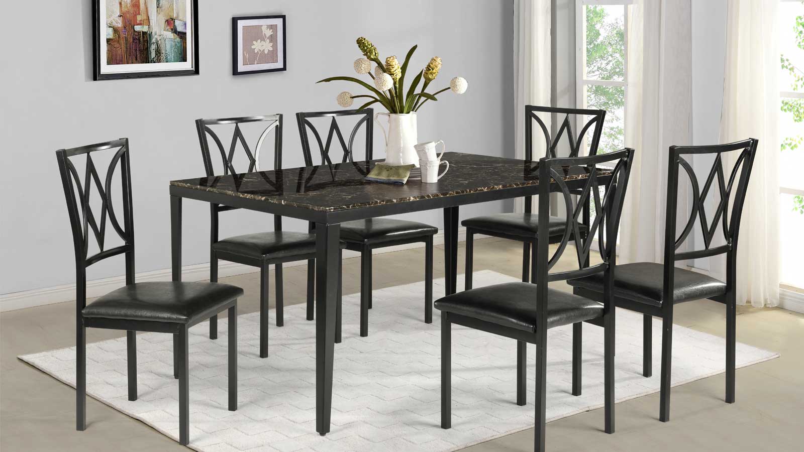 Image of dining set 5pcs - 502-6 marble top.