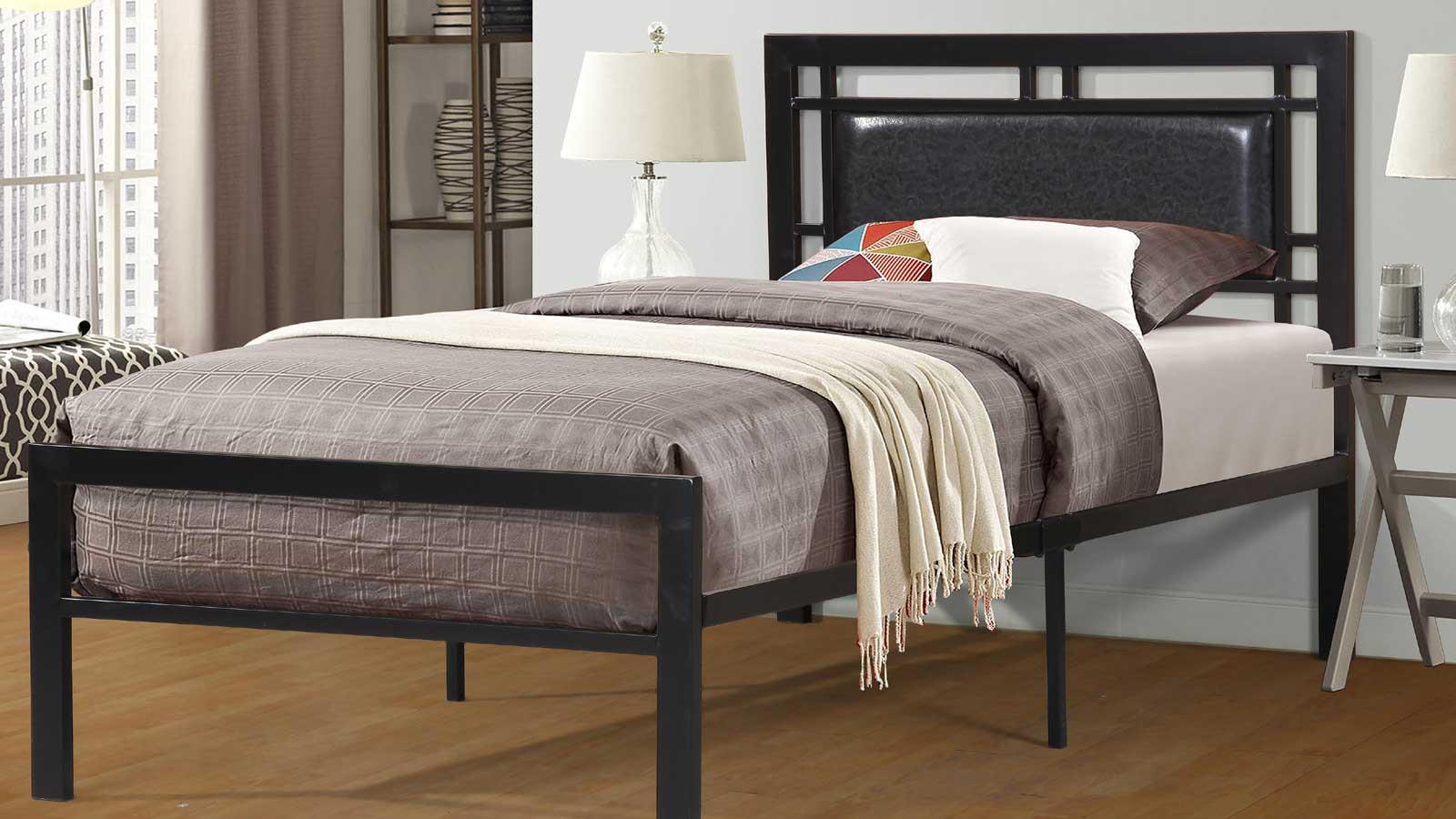 Image of bed 1148 - metal bed frame with pu headboard.