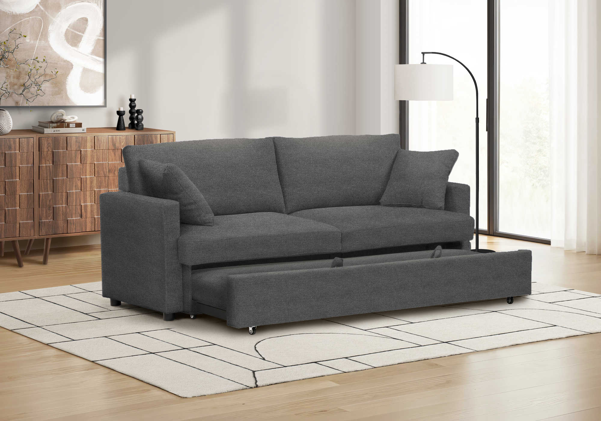 SOFA LIT - TISSU GRIS CHARBON #BREGO-18 – 8224G18