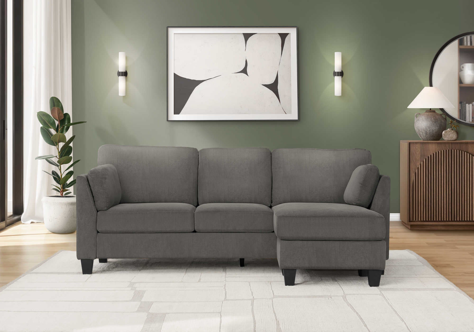 SOFA CHAISE LONGUE - G/D / TISSU GRIS #FJORD-15 – 8714D15