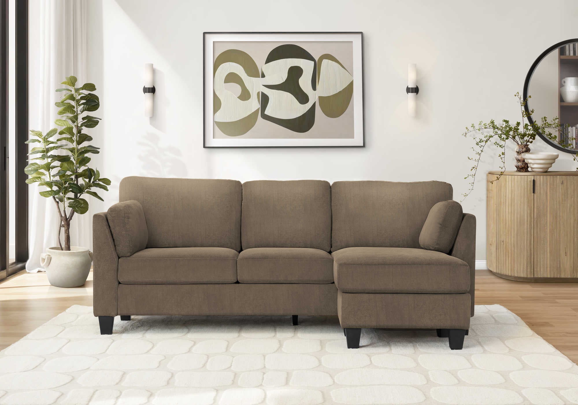 SOFA CHAISE LONGUE - G/D / TISSU BRUN PALE #FJORD-41 – 8714D41