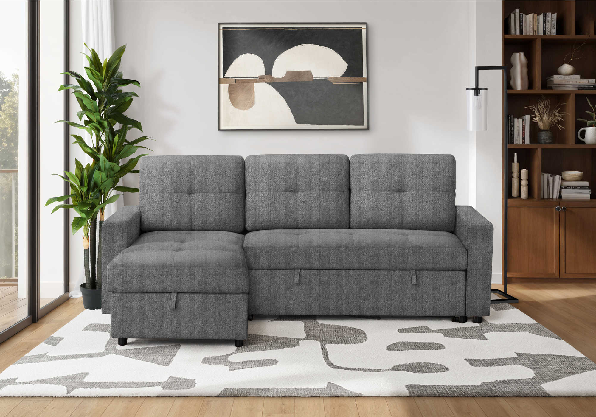 SOFA LIT - RANGEMENT G/D TISSU GRIS #LUMOS-13 – 8A14L13