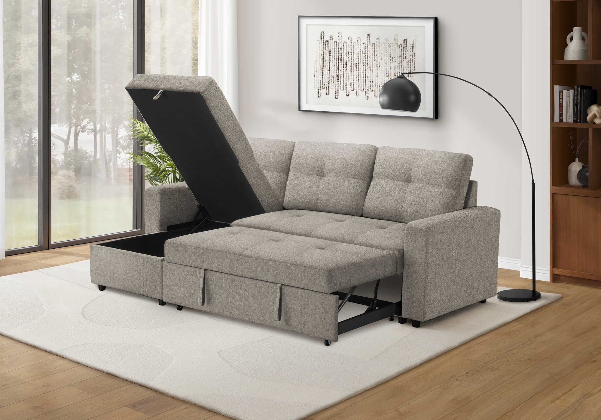 SOFA LIT - RANGEMENT G/D TISSU BRUN #LUMOS-31 – 8A14L31