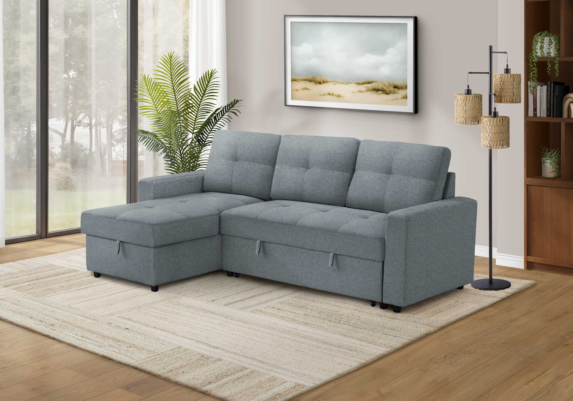 SOFA LIT - RANGEMENT G/D TISSU BLEU #LUMOS-83 – 8A14L83