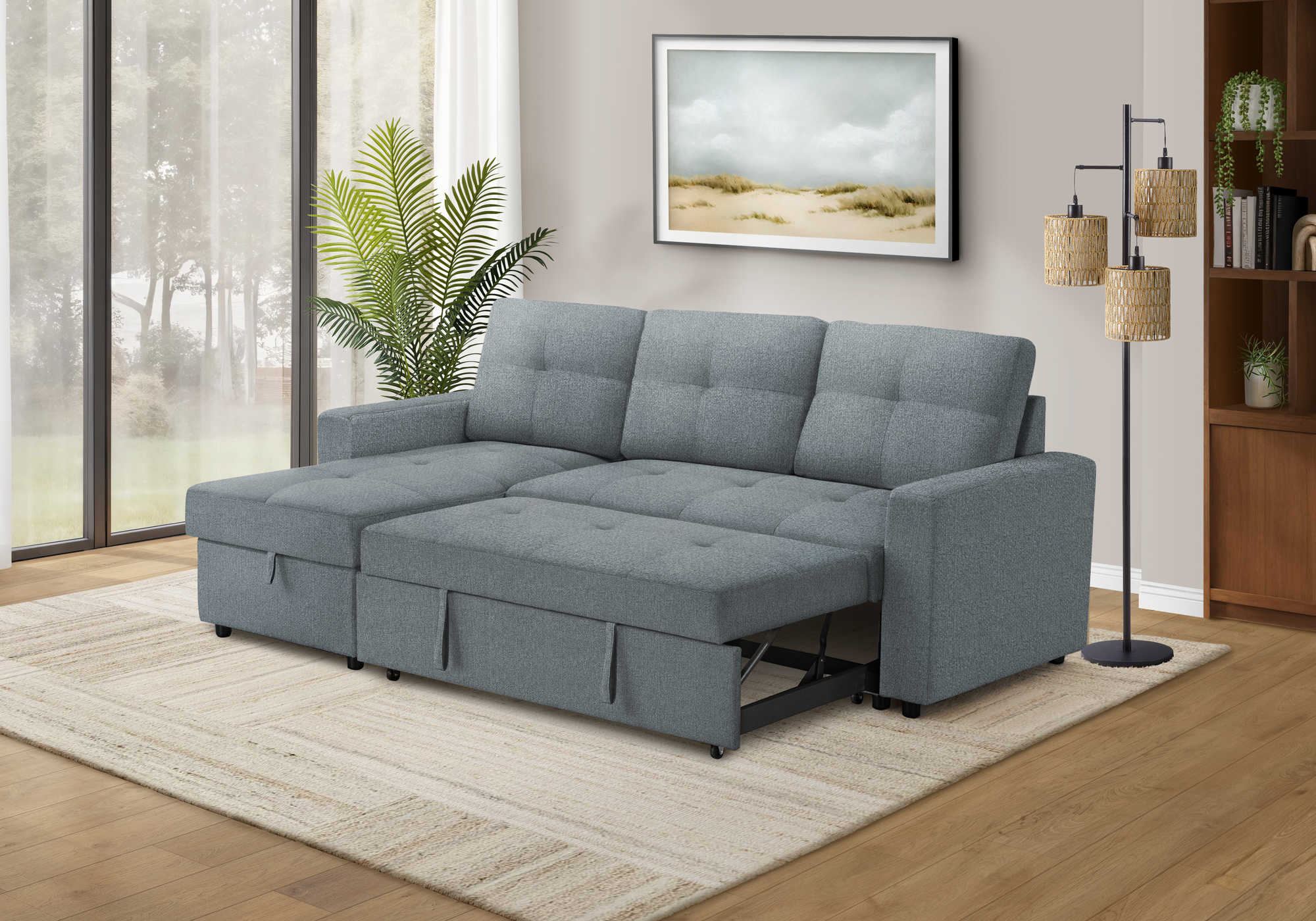 SOFA LIT - RANGEMENT G/D TISSU BLEU #LUMOS-83 – 8A14L83
