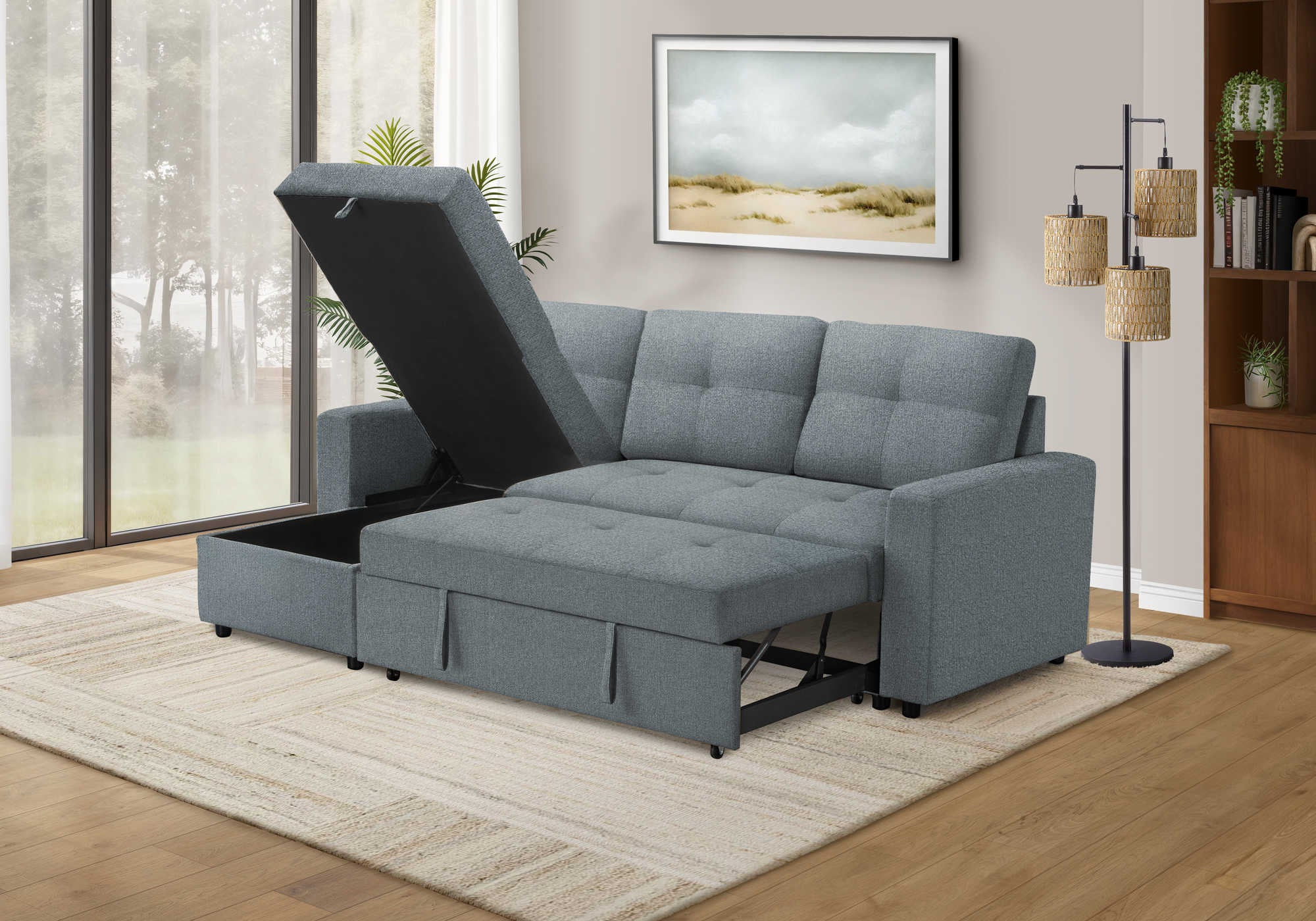 SOFA LIT - RANGEMENT G/D TISSU BLEU #LUMOS-83 – 8A14L83