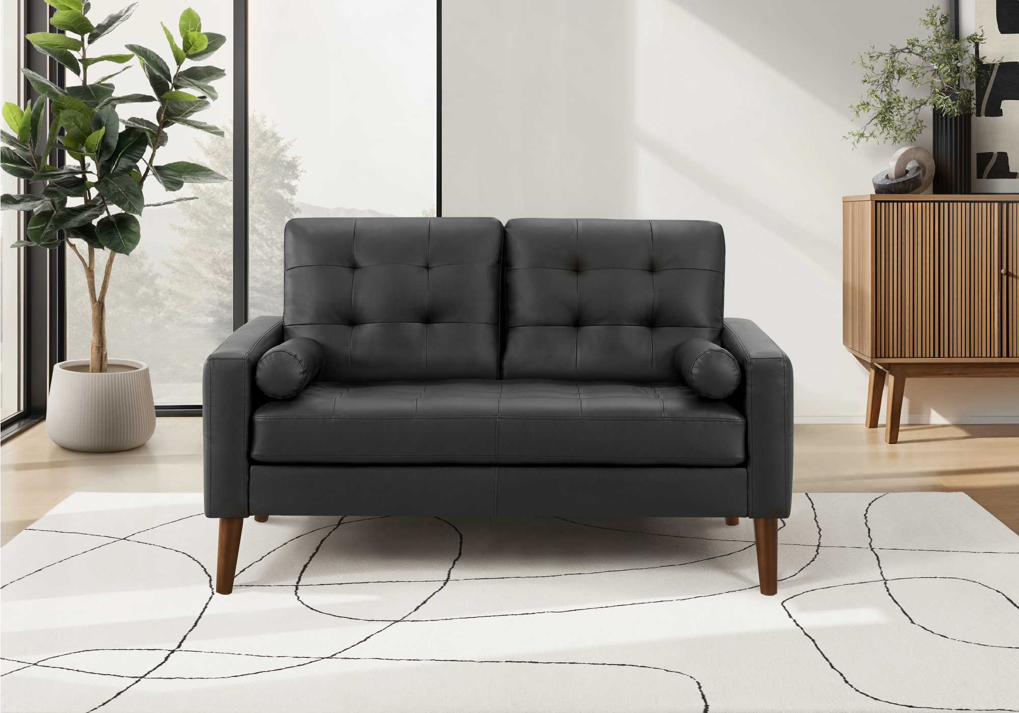 CAUSEUSE - 58"L AVEC 2 COUSSINS / PU NOIR #CK5A95 – 8J12A95