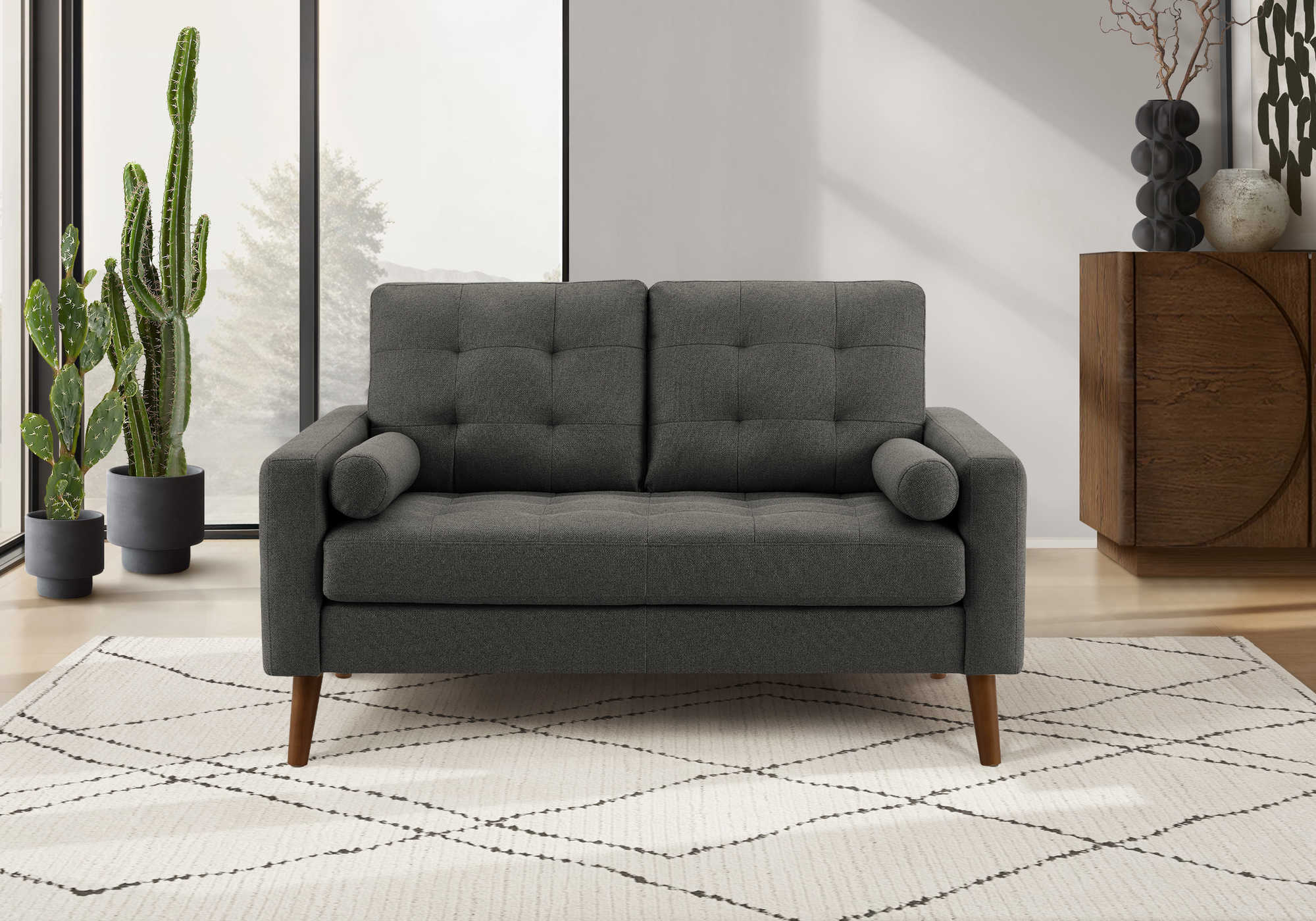 CAUSEUSE - 58"L AVEC 2 COUSSINS / TISSU GRIS FONCE #LUMOS-17 – 8J12L17