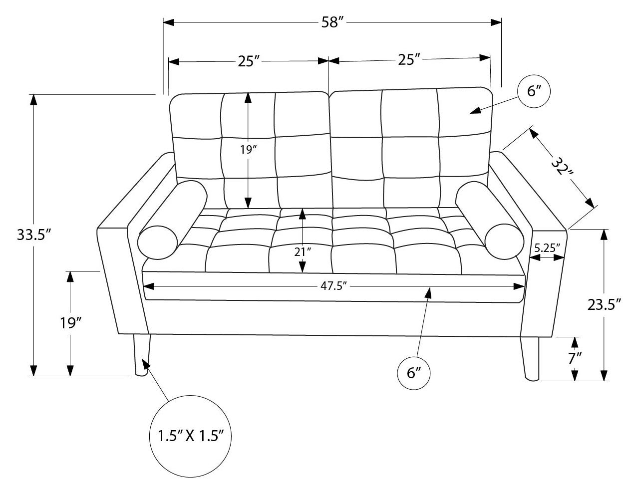 CAUSEUSE - 58"L AVEC 2 COUSSINS / TISSU ROUILLE #LUMOS-44 – 8J12L44