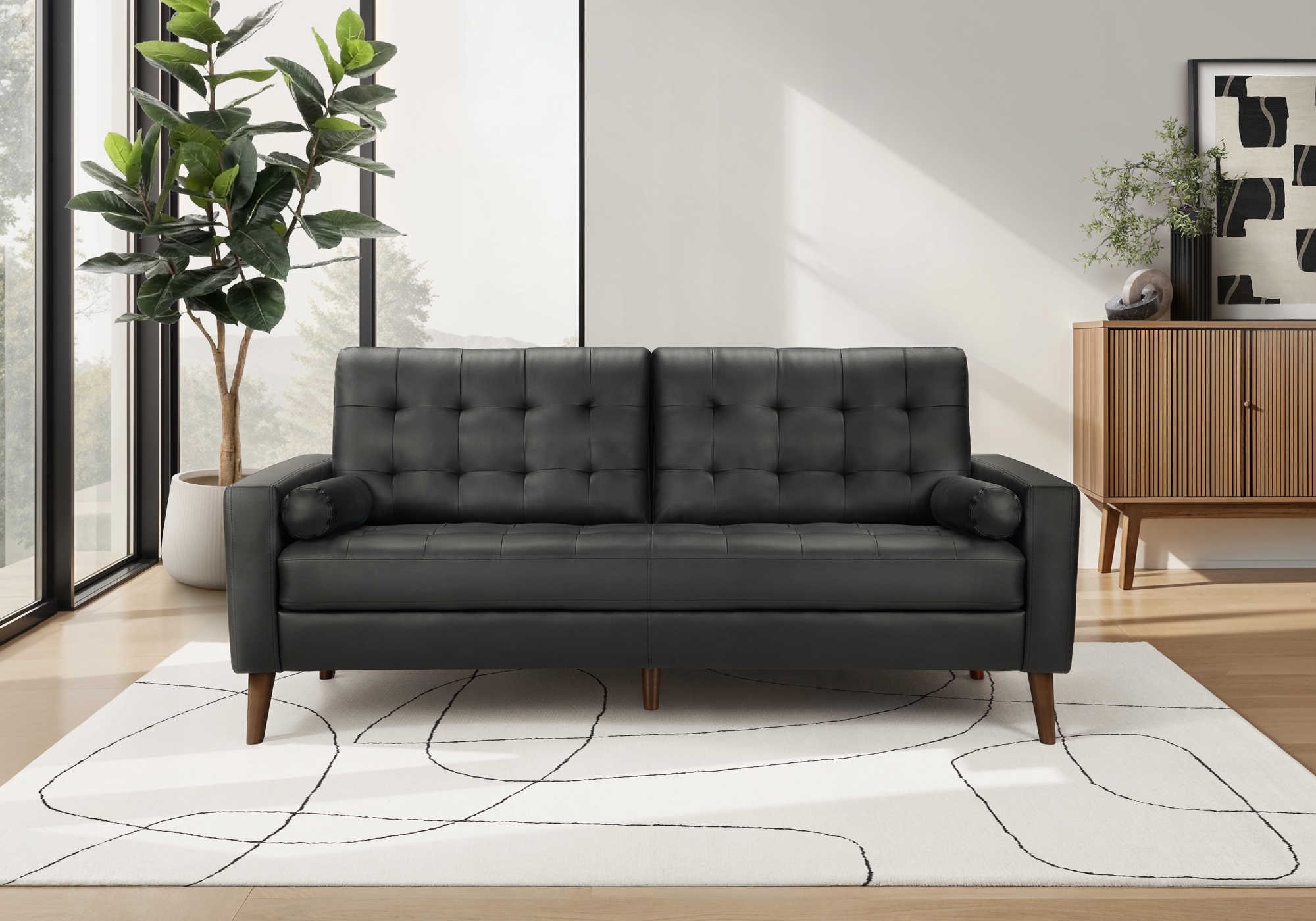 SOFA - 75"L AVEC 2 COUSSINS / PU NOIR #CK5A95 – 8J13A95