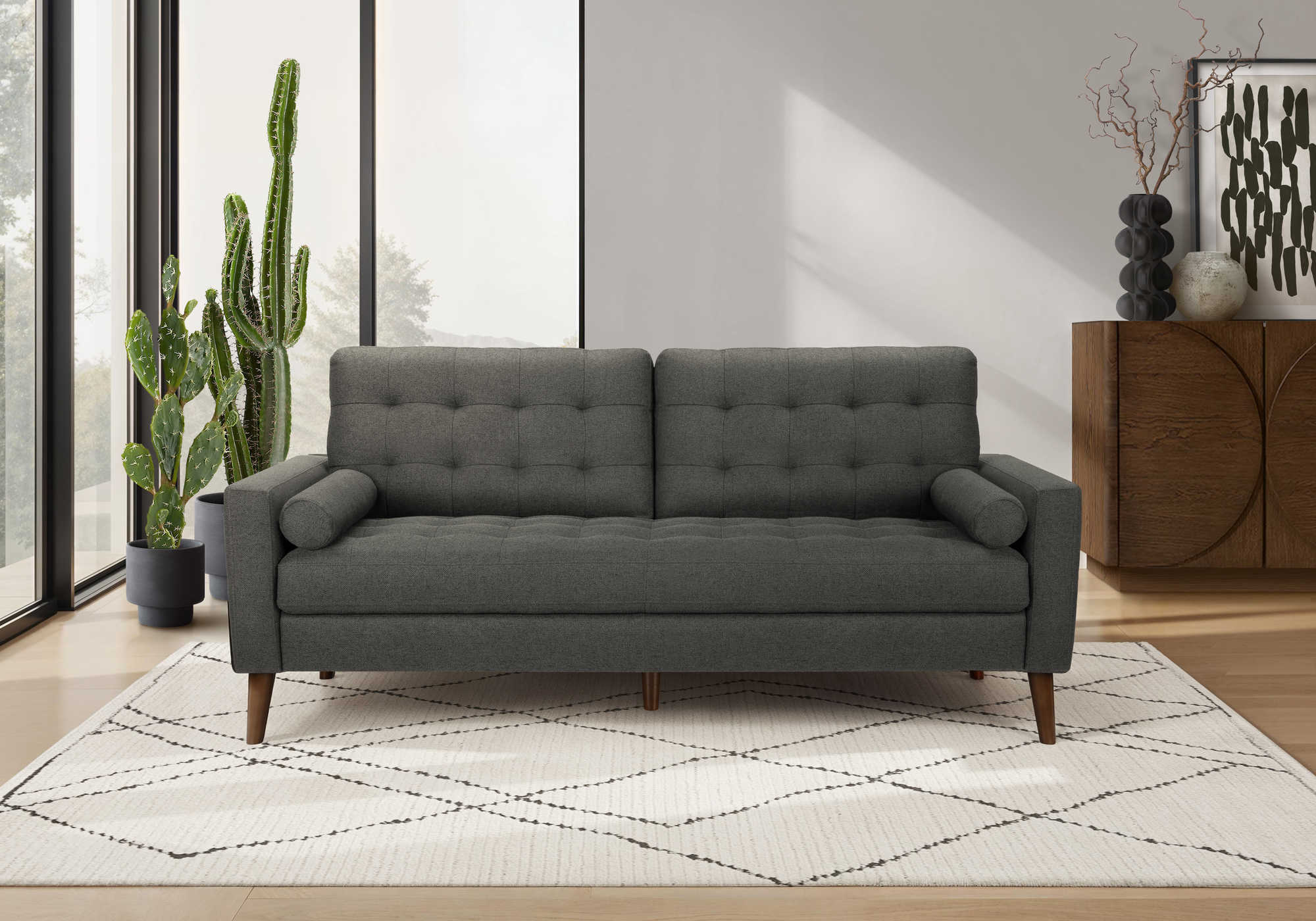 SOFA - 75"L AVEC 2 COUSSINS / TISSU GRIS FONCE #LUMOS-17 – 8J13L17