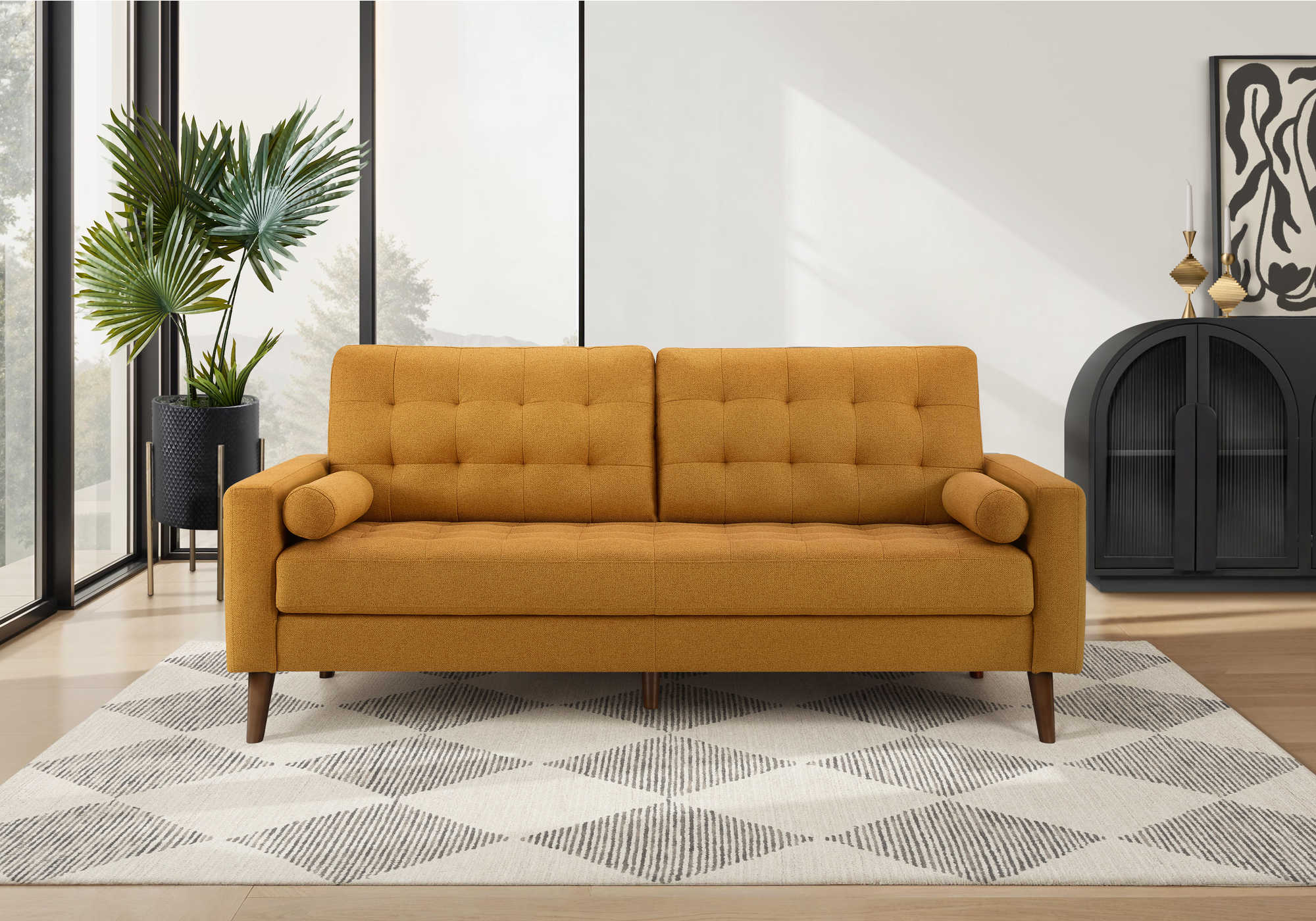 SOFA - 75"L AVEC 2 COUSSINS / TISSU ORANGE #LUMOS-68 – 8J13L68