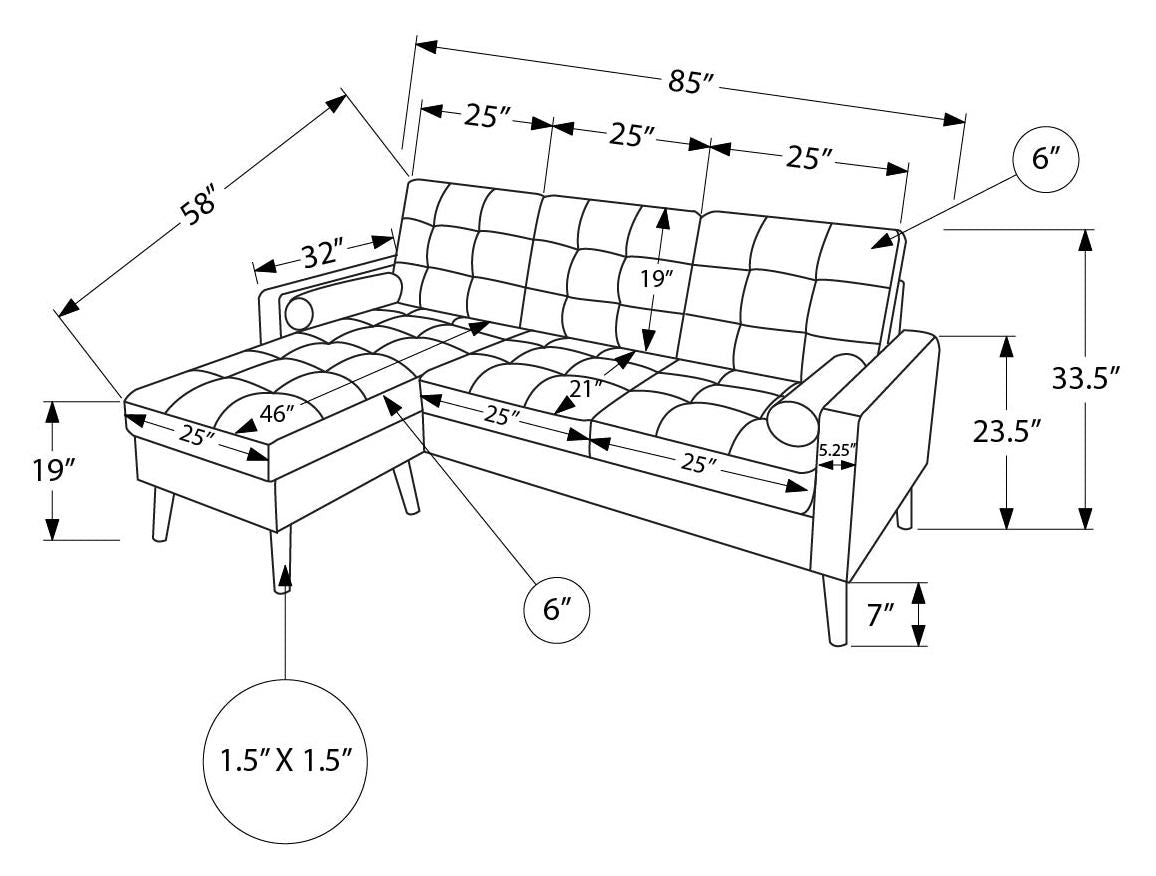 SOFA CHAISE LONGUE - G/D AVEC 2 COUSSINS / PU NOIR #CK5A95 – 8J14A95