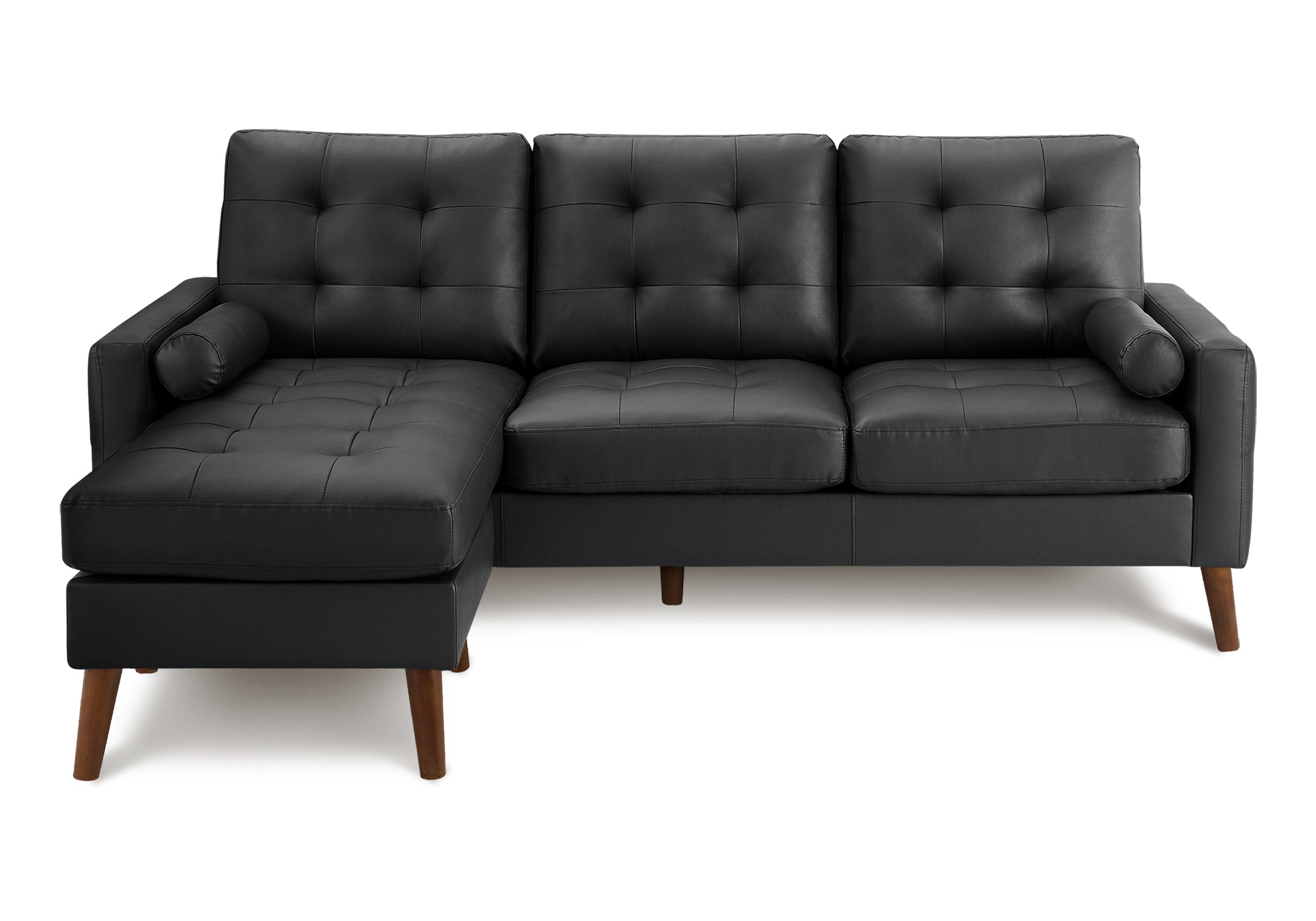 SOFA CHAISE LONGUE - G/D AVEC 2 COUSSINS / PU NOIR #CK5A95 – 8J14A95