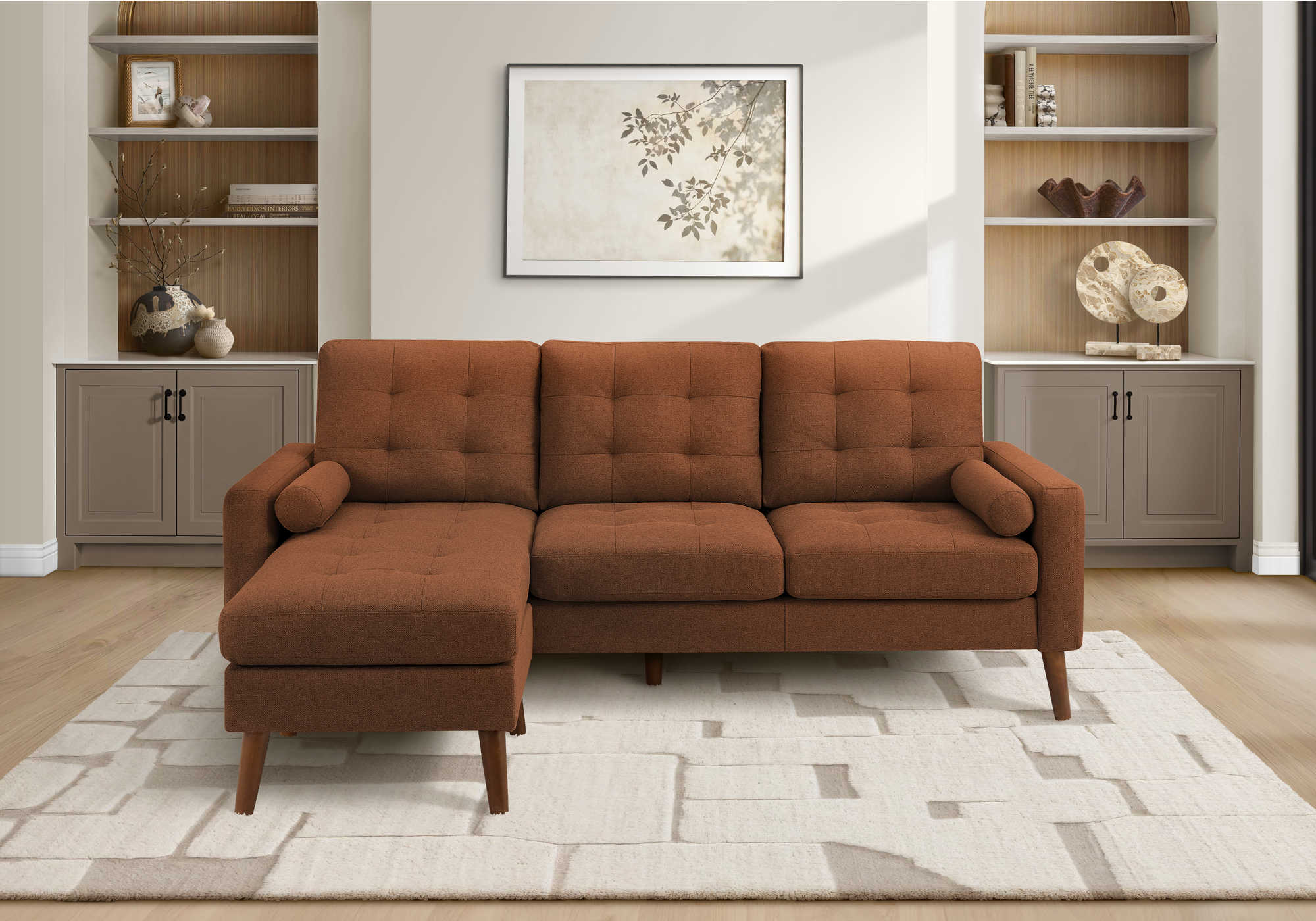 SOFA CHAISE LONGUE - G/D AVEC 2 COUSSINS / ROUILLE #LUMOS-44 – 8J14L44