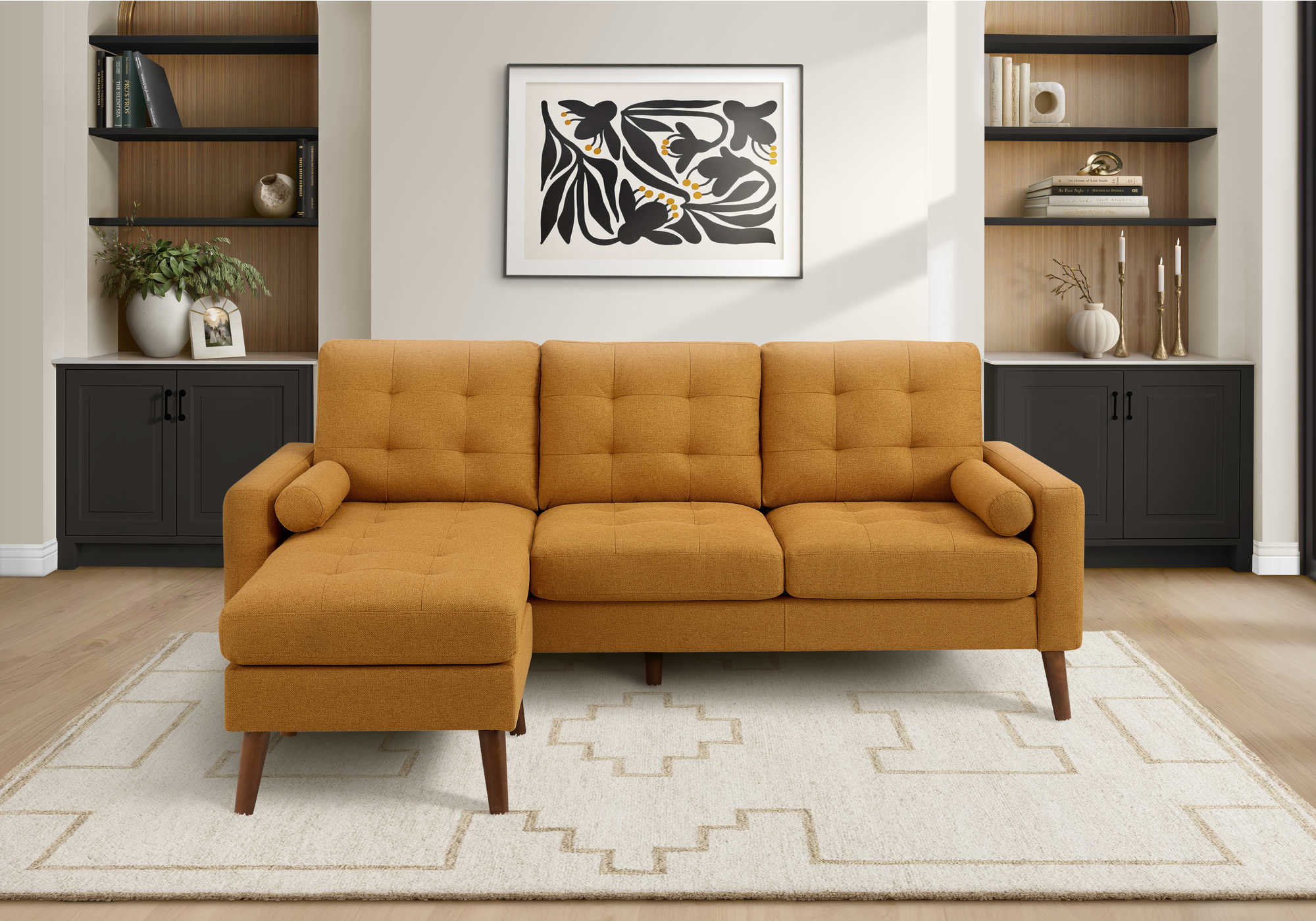 SOFA CHAISE LONGUE - G/D AVEC 2 COUSSINS / ORANGE #LUMOS-68 – 8J14L68