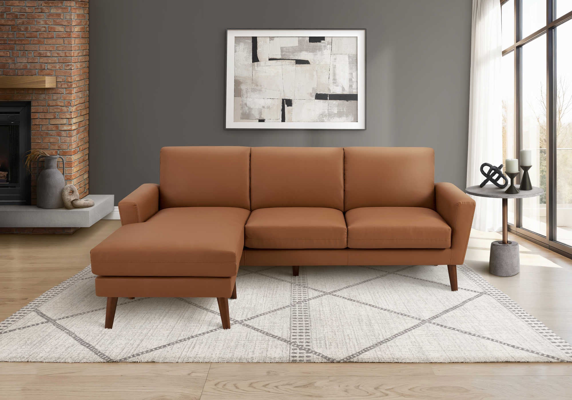 SOFA CHAISE LONGUE - G/D / PU COGNAC #3007-10 – 8J24710