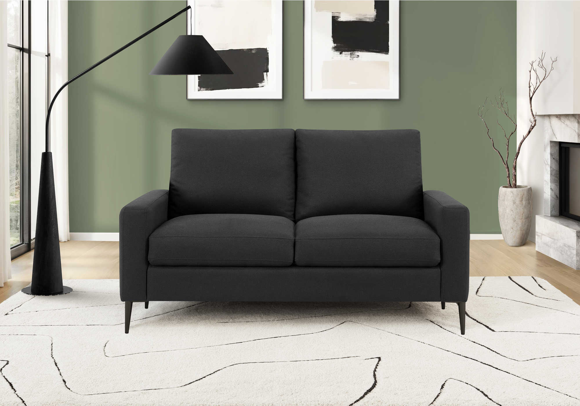 CAUSEUSE - 58"L / TISSU NOIR #LUMOS-19 – 8J32L19