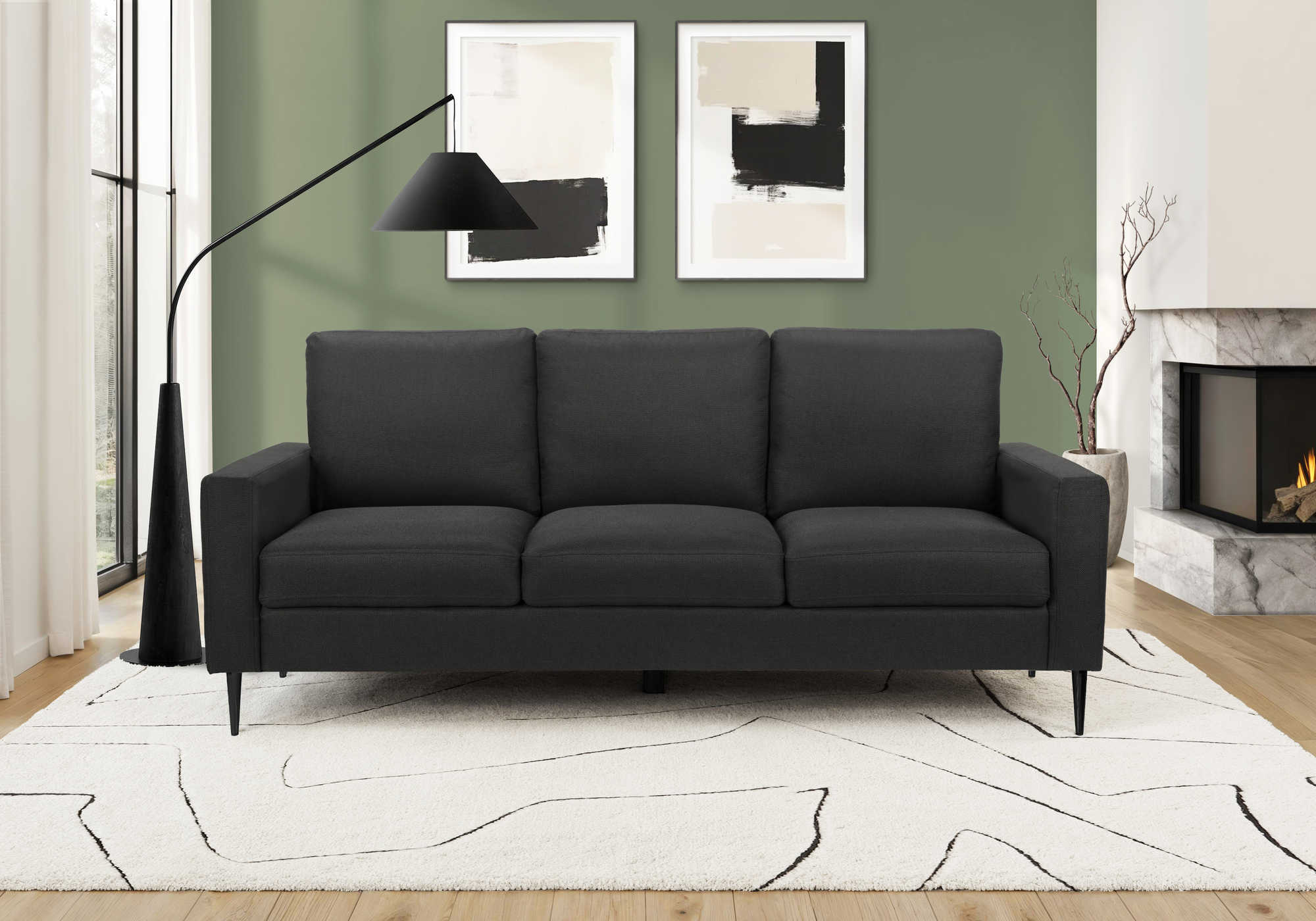 SOFA - 75"L / TISSU NOIR #LUMOS-19 – 8J33L19