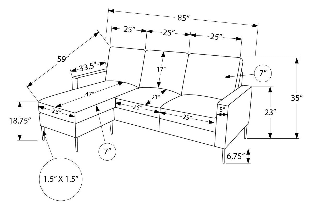 SOFA CHAISE LONGUE - G/D / PU GRIS #RA-02 – 8J34A02