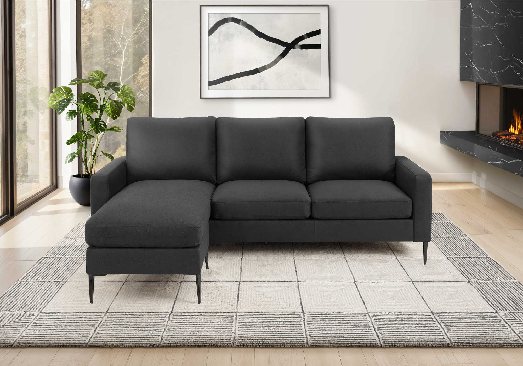 SOFA CHAISE LONGUE - G/D / TISSU NOIR #LUMOS-19 – 8J34L19