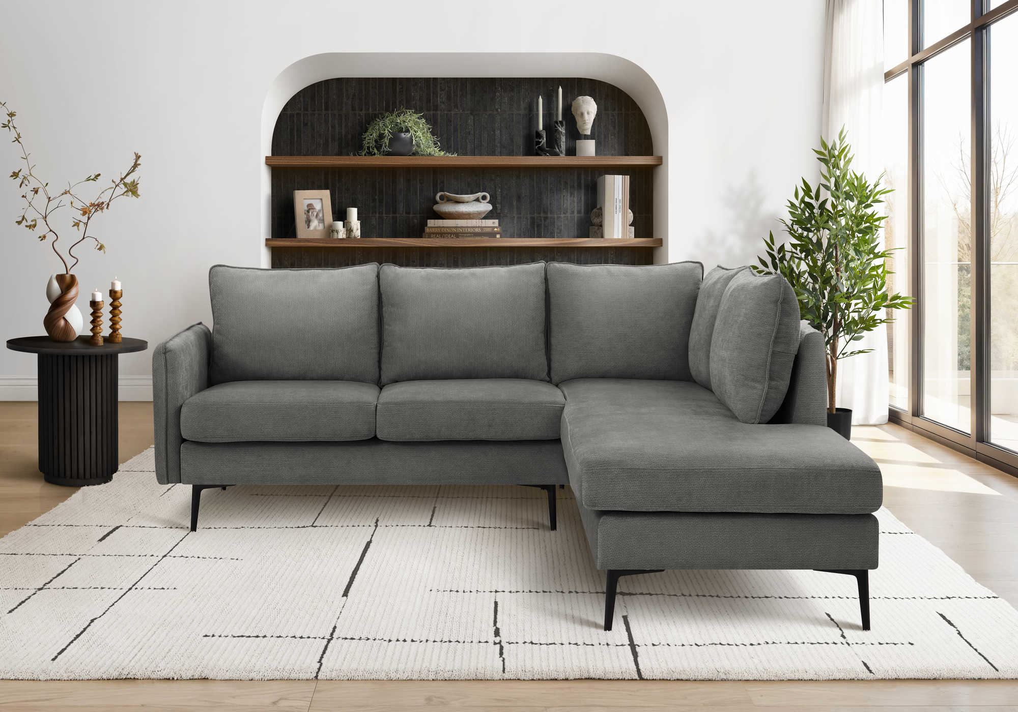 SOFA SECTIONNEL - BRAS G/ TISSU GRIS #COACH-18 – 8K15C18