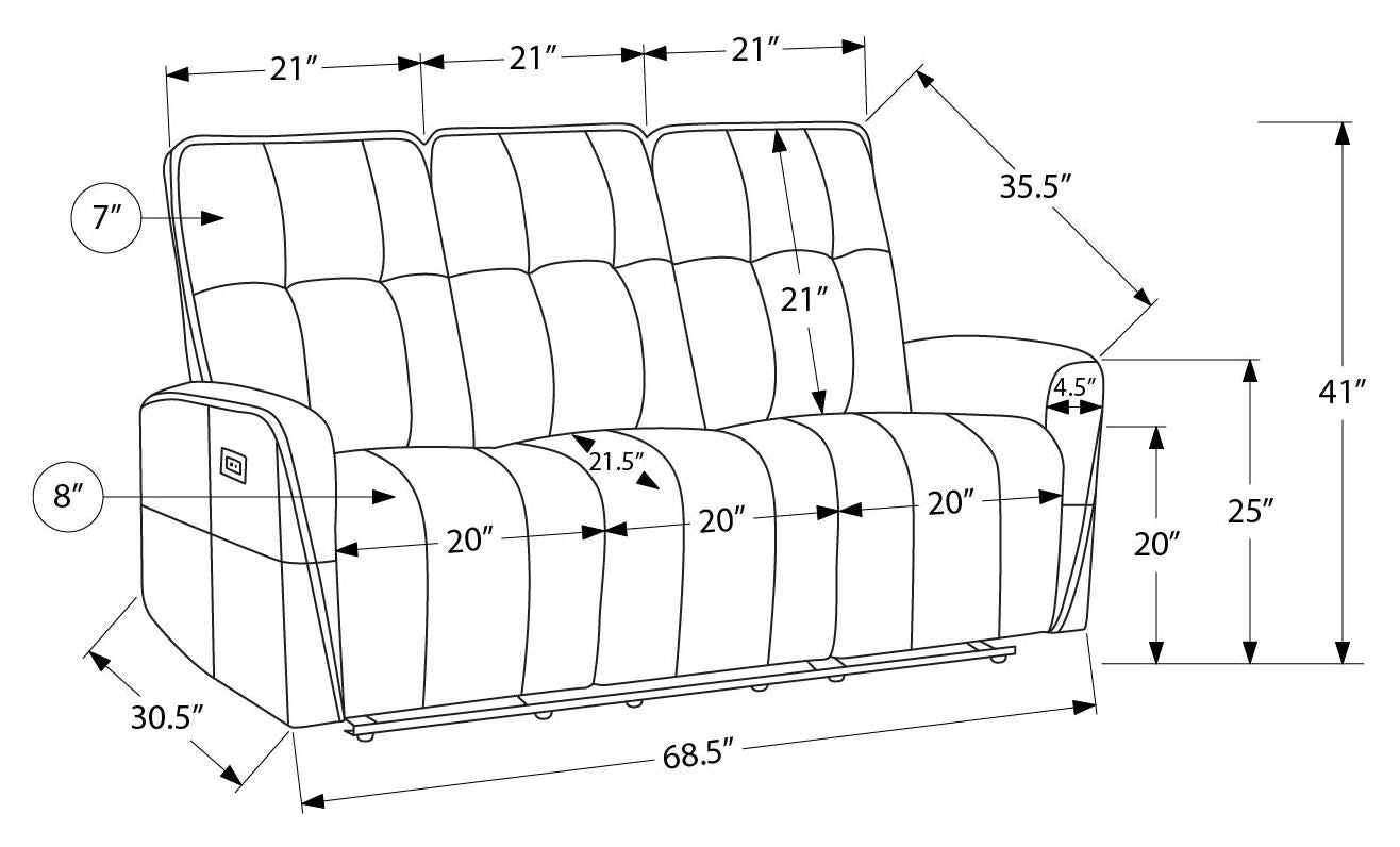 SOFA INCLINABLE - MOTORISER / USB TISSU GRIS BREEZE #451 – 8P13451