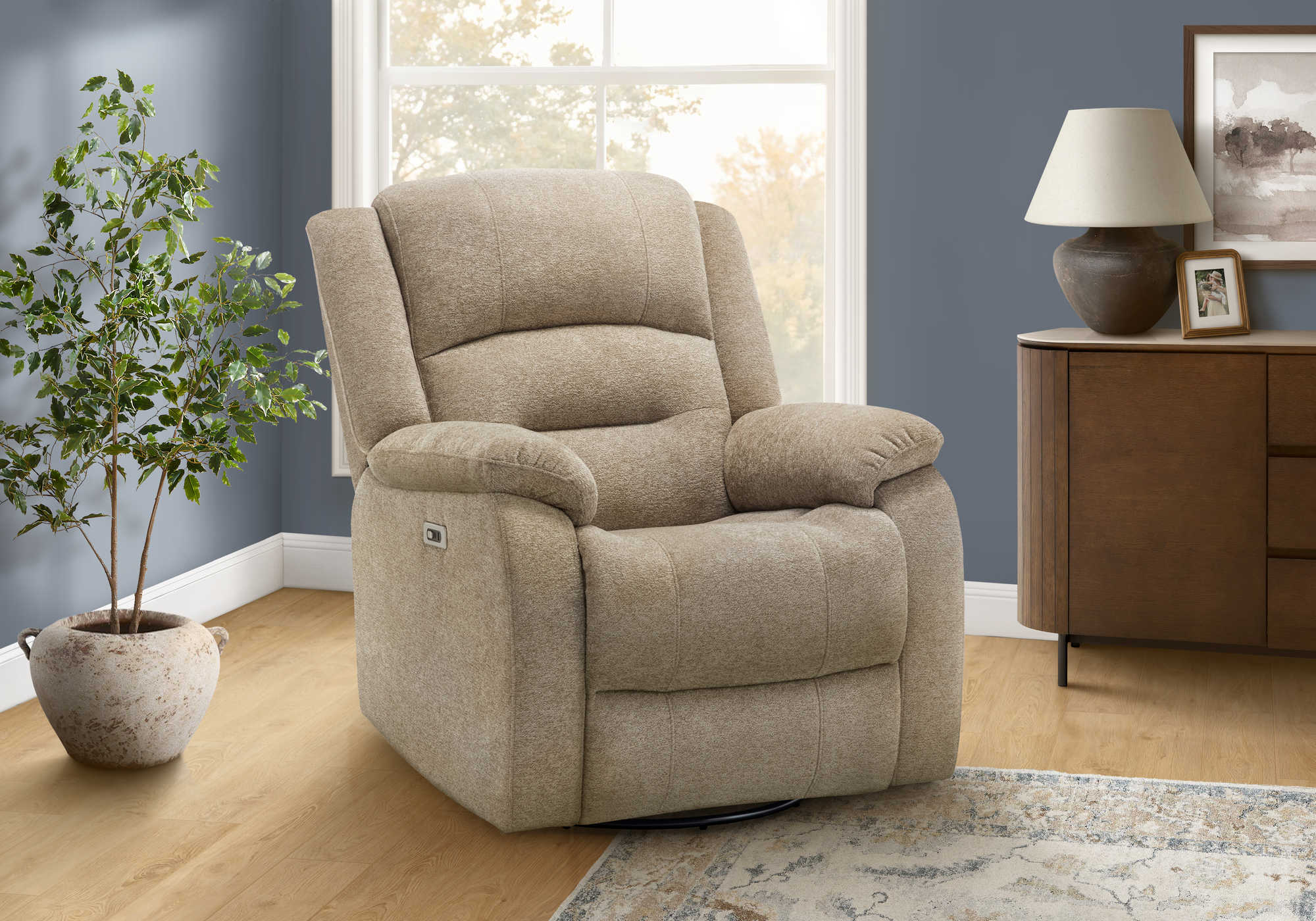 FAUTEUIL INCLINABLE - PIVOTANT MOTO. / USB BEIGE # 2514-06 – 8P21406