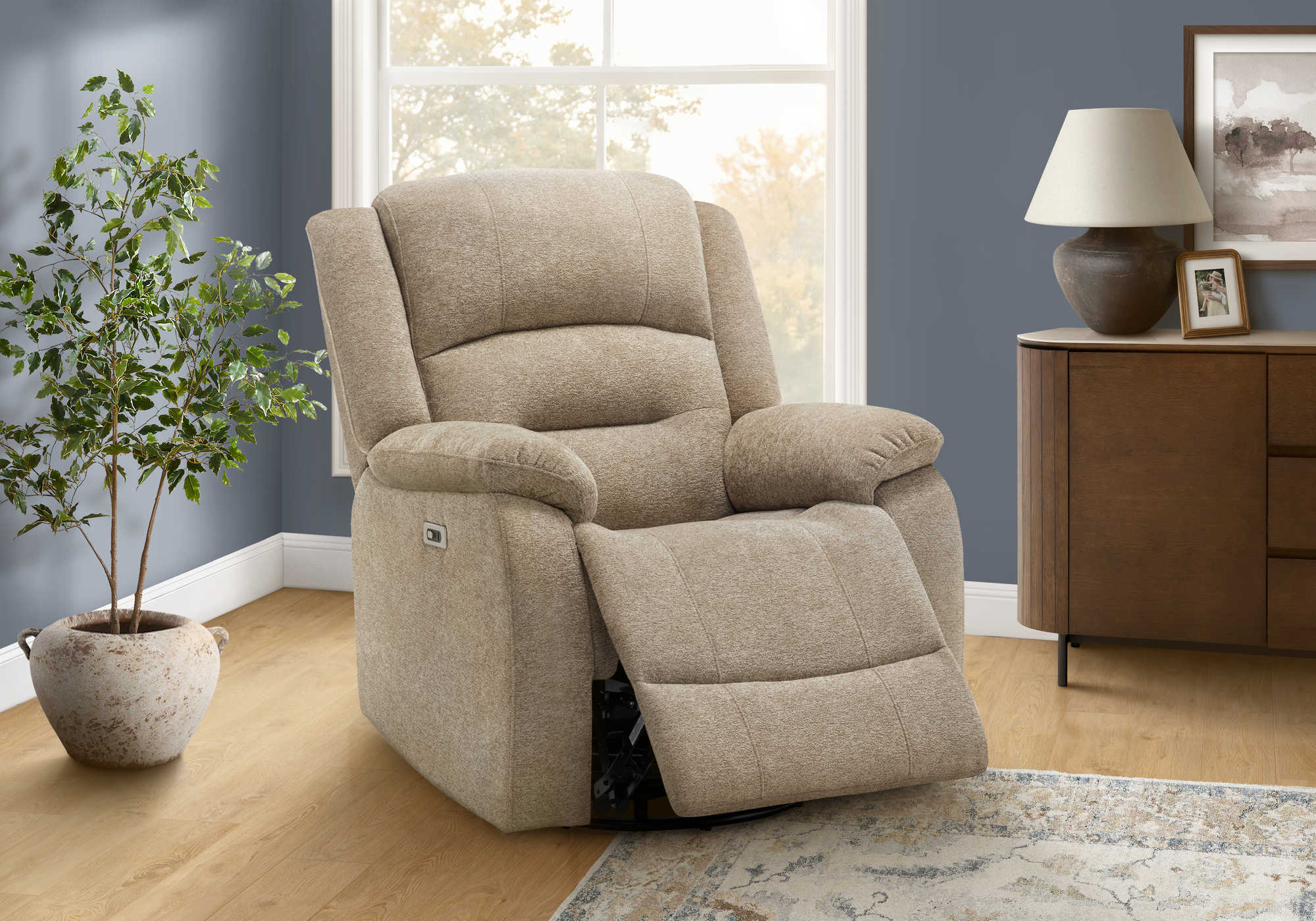 FAUTEUIL INCLINABLE - PIVOTANT MOTO. / USB BEIGE # 2514-06 – 8P21406