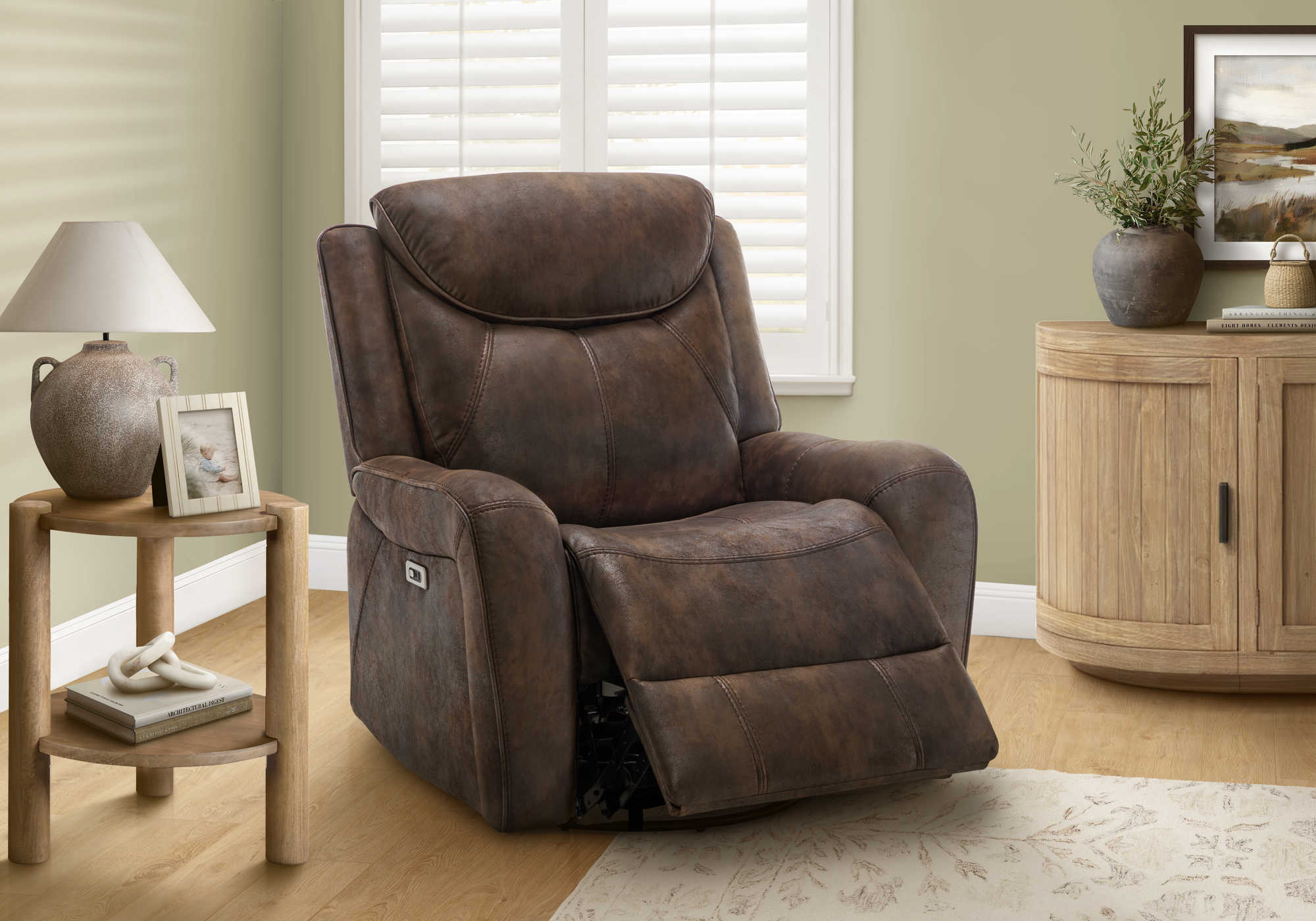 FAUTEUIL INCLINABLE - MOTORISER PIVOTANT / BERCANT USB PU BRUN TJB-061 – 8P31061