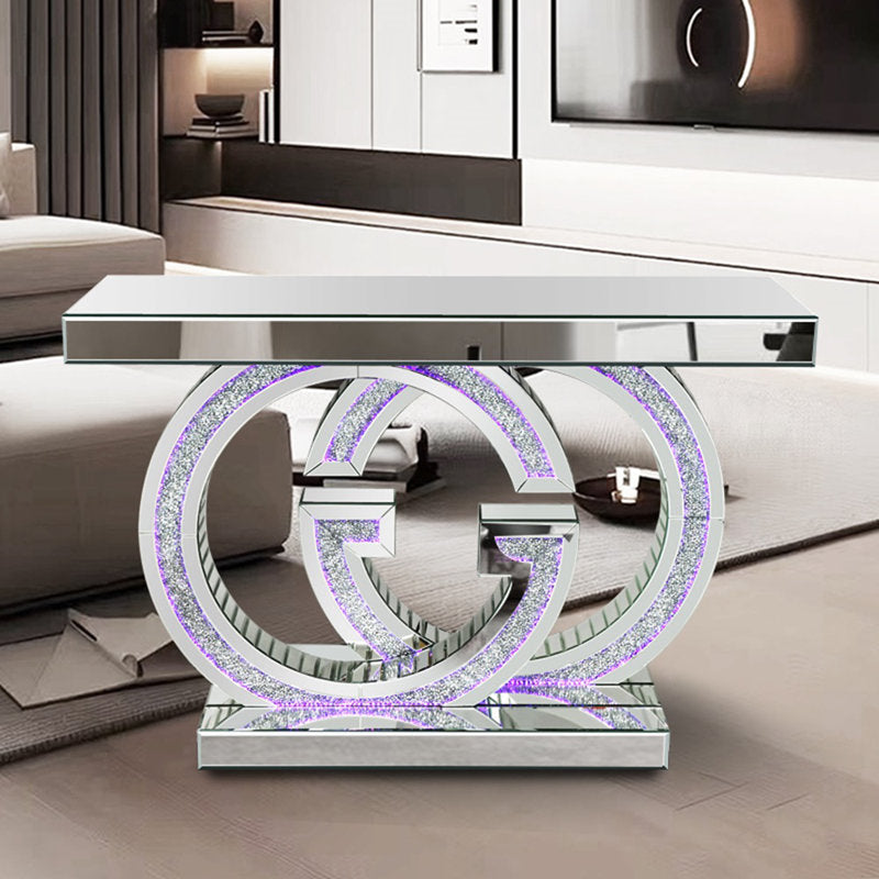 Console Table 48" Mirrored In Clear Mixon Design With Rgb Colour Changing