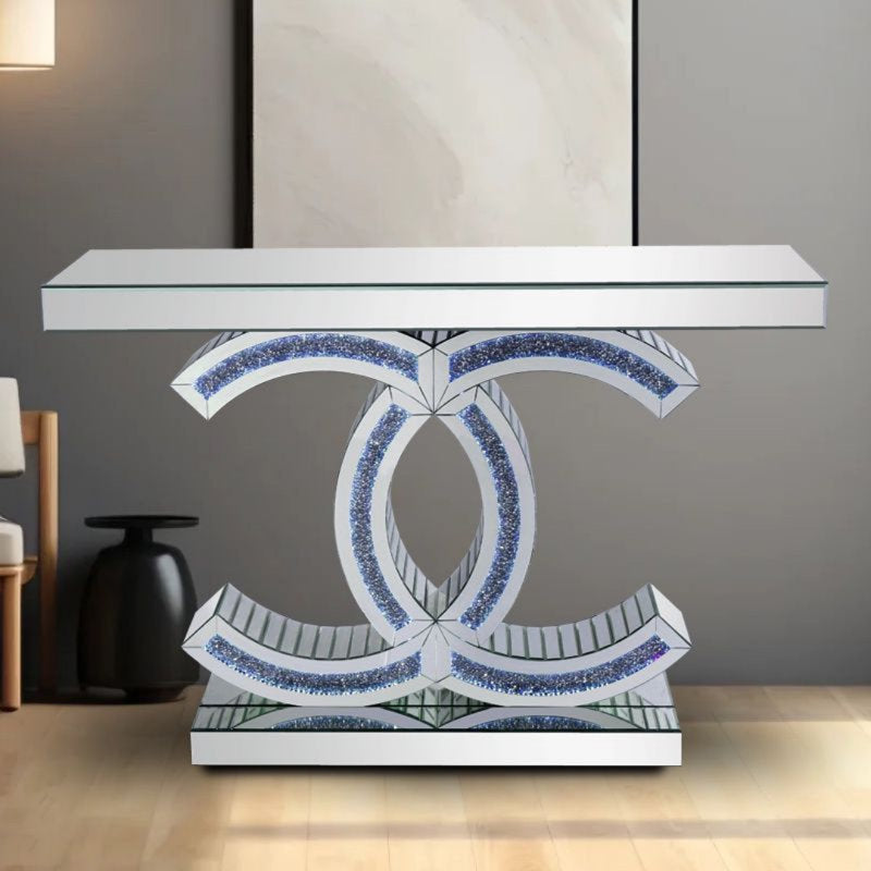Mirrored Glass Console Table 47.2" Entryway Living Sofa Table With Rgb Led