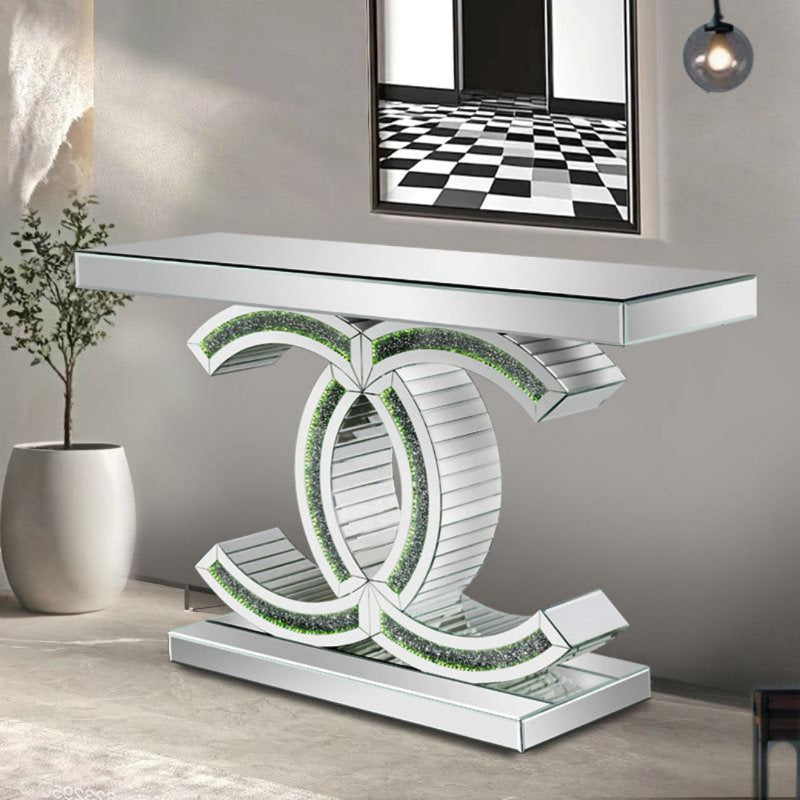 Mirrored Glass Console Table 47.2" Entryway Living Sofa Table With Rgb Led