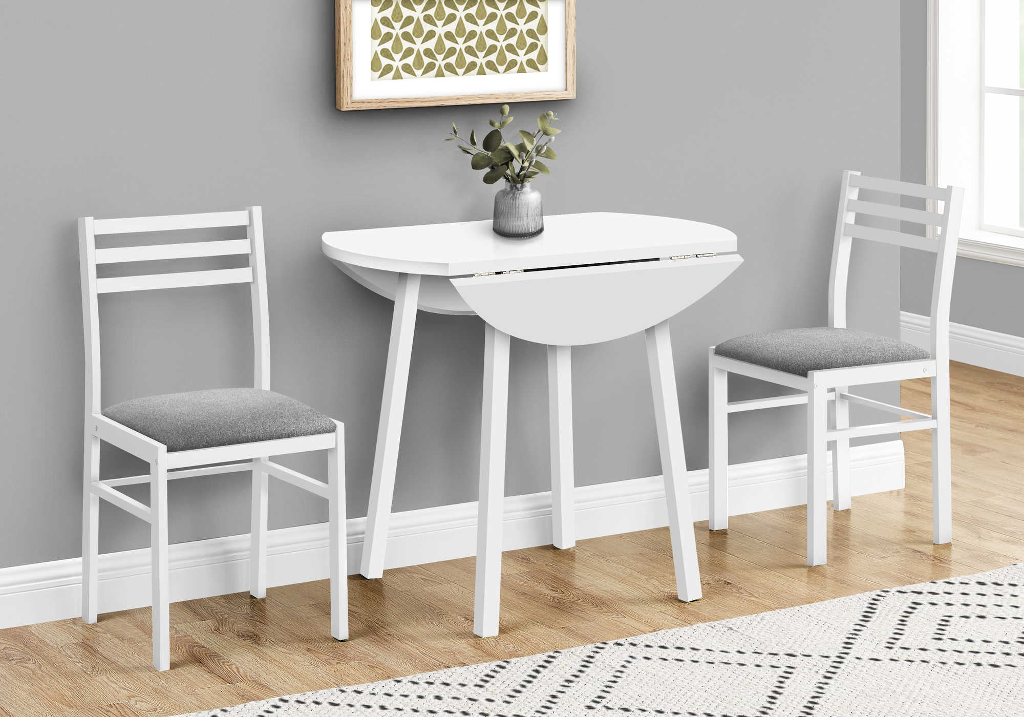 Image of dining - dining set - 3pcs set / white top / white metal i 1011.