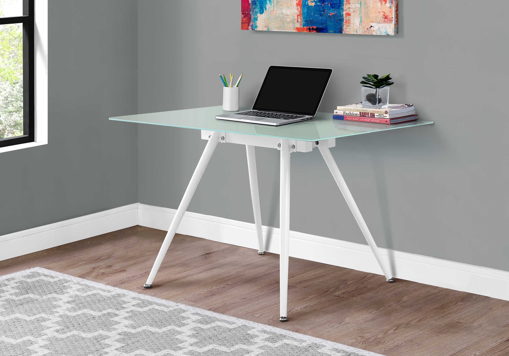 Image of computer desk - 28"x 48" / white / 8mm tempered glass i 1032.