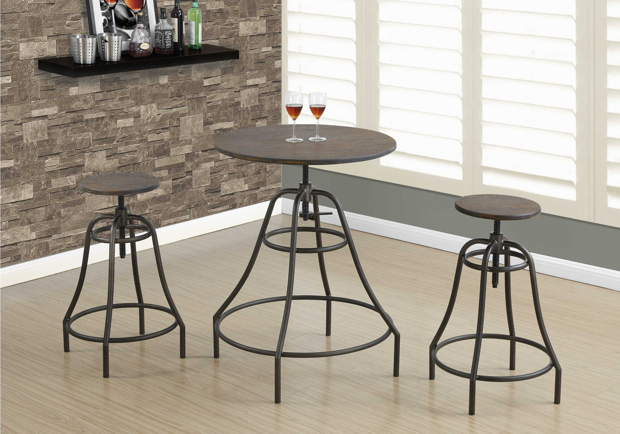 Image of dining - dining set - 3pcs set / distressed brown / bronze metal i 1085.
