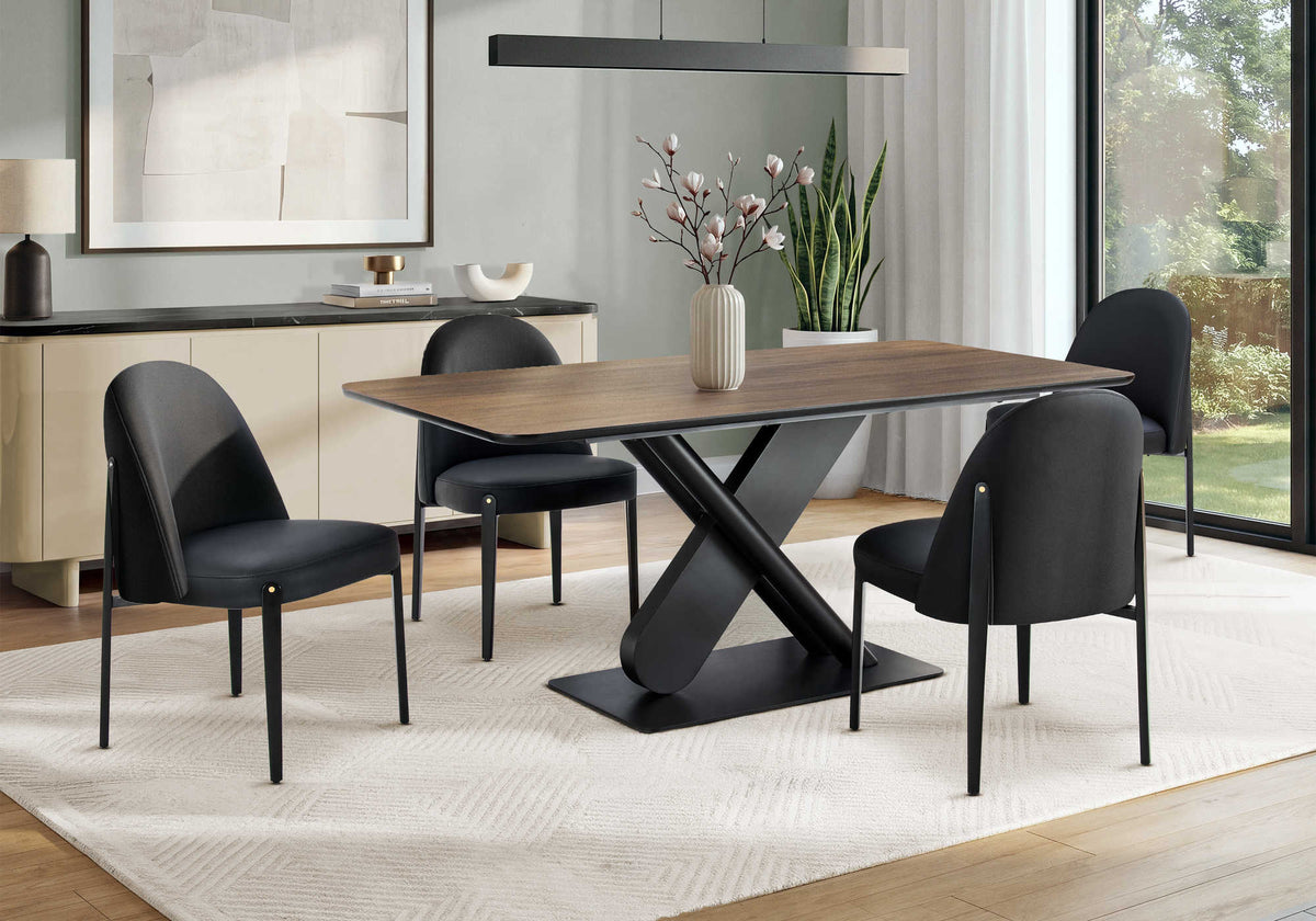 TABLE A MANGER - 36"X 71" / DESSUS ACAJOU / BASE METAL NOIR – I 1105