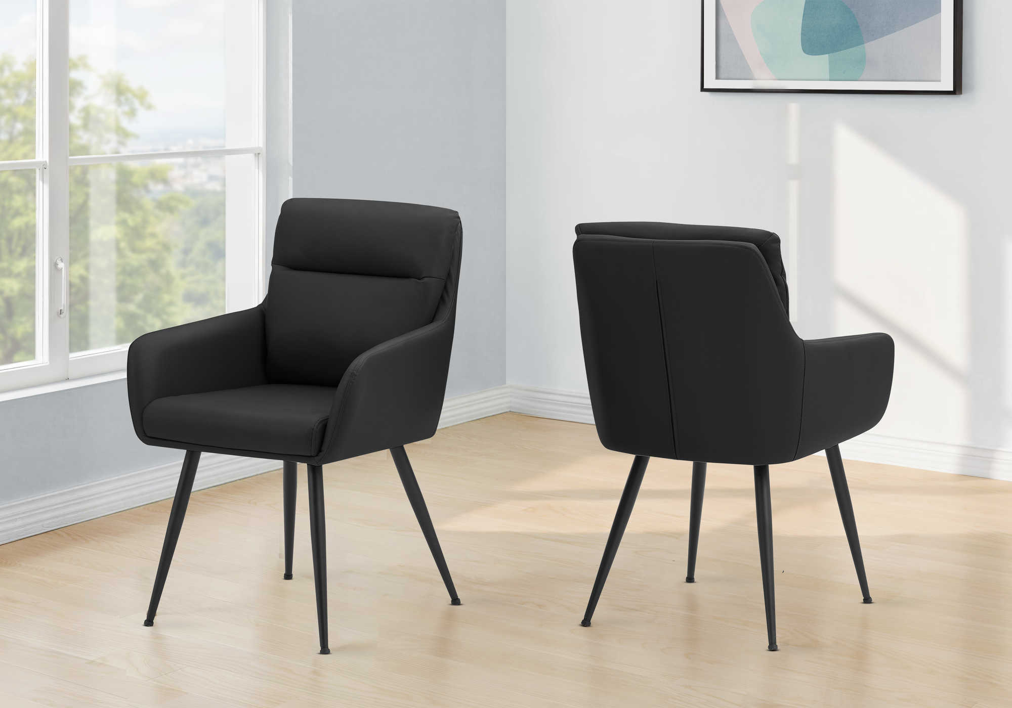 CHAISE - 2PCS / 34"H / SIMILI-CUIR NOIR / METAL NOIR – I 1115