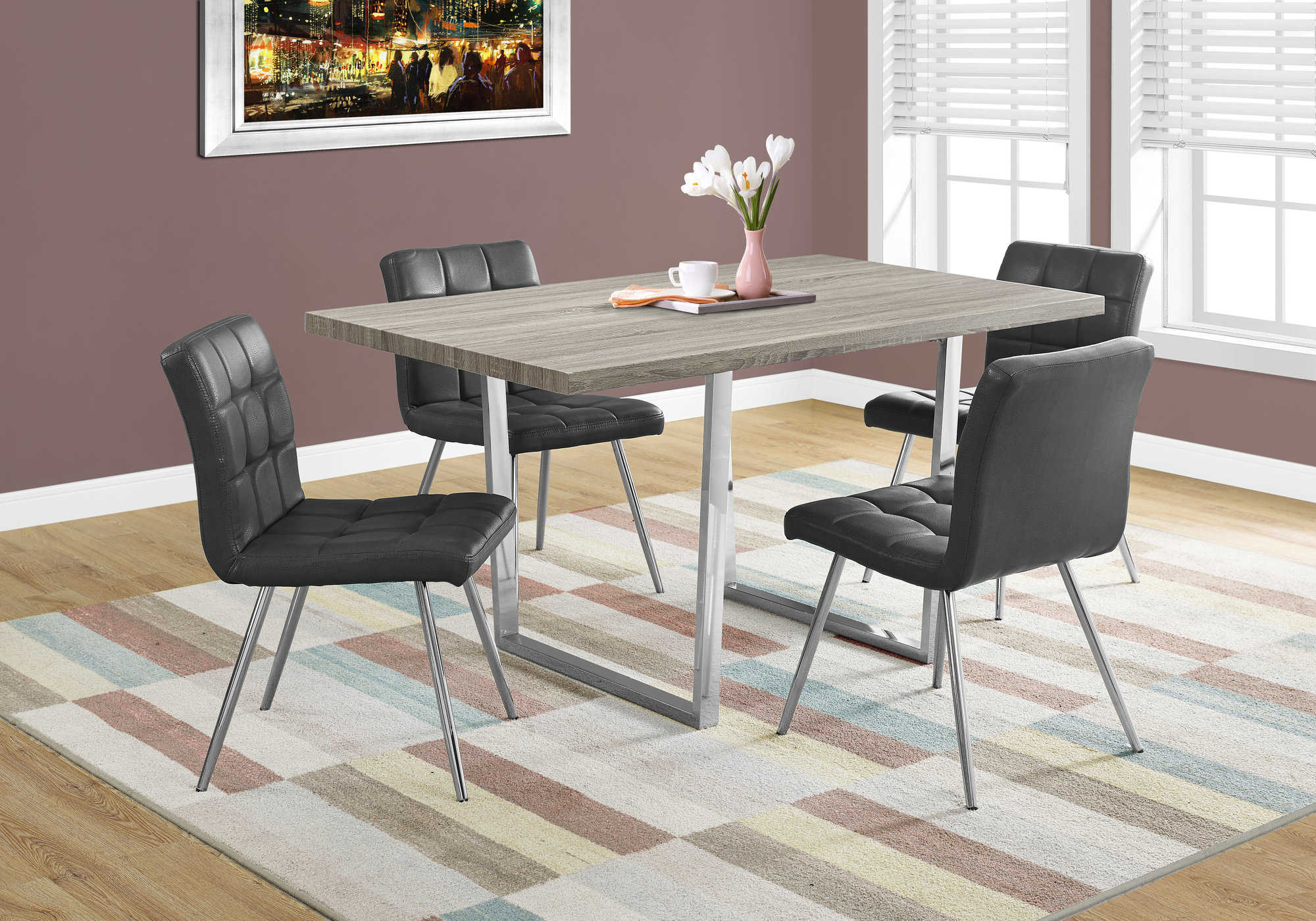 Image of dining table - 36"x 60" / dark taupe / chrome metal  i 1121.