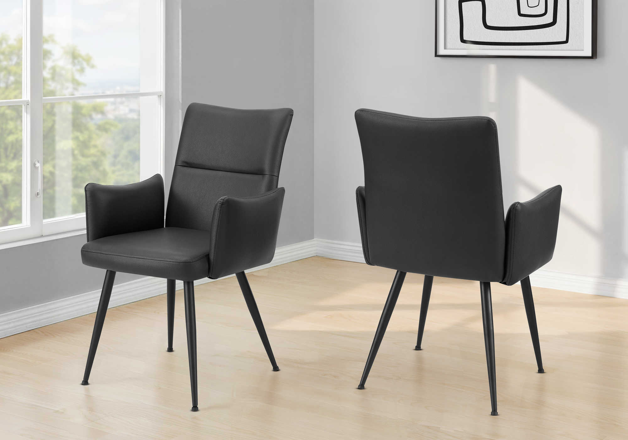 CHAISE - 2PCS / 35"H / SIMILI-CUIR NOIR / METAL NOIR – I 1125