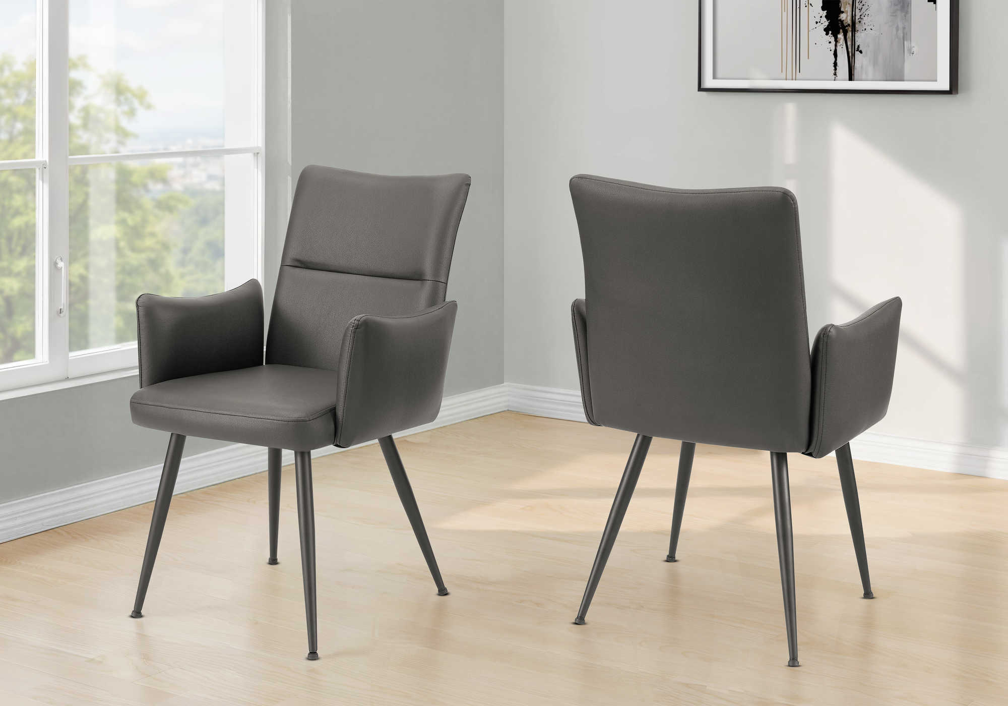 CHAISE - 2PCS / 35"H / SIMILI-CUIR GRIS / METAL NOIR – I 1126