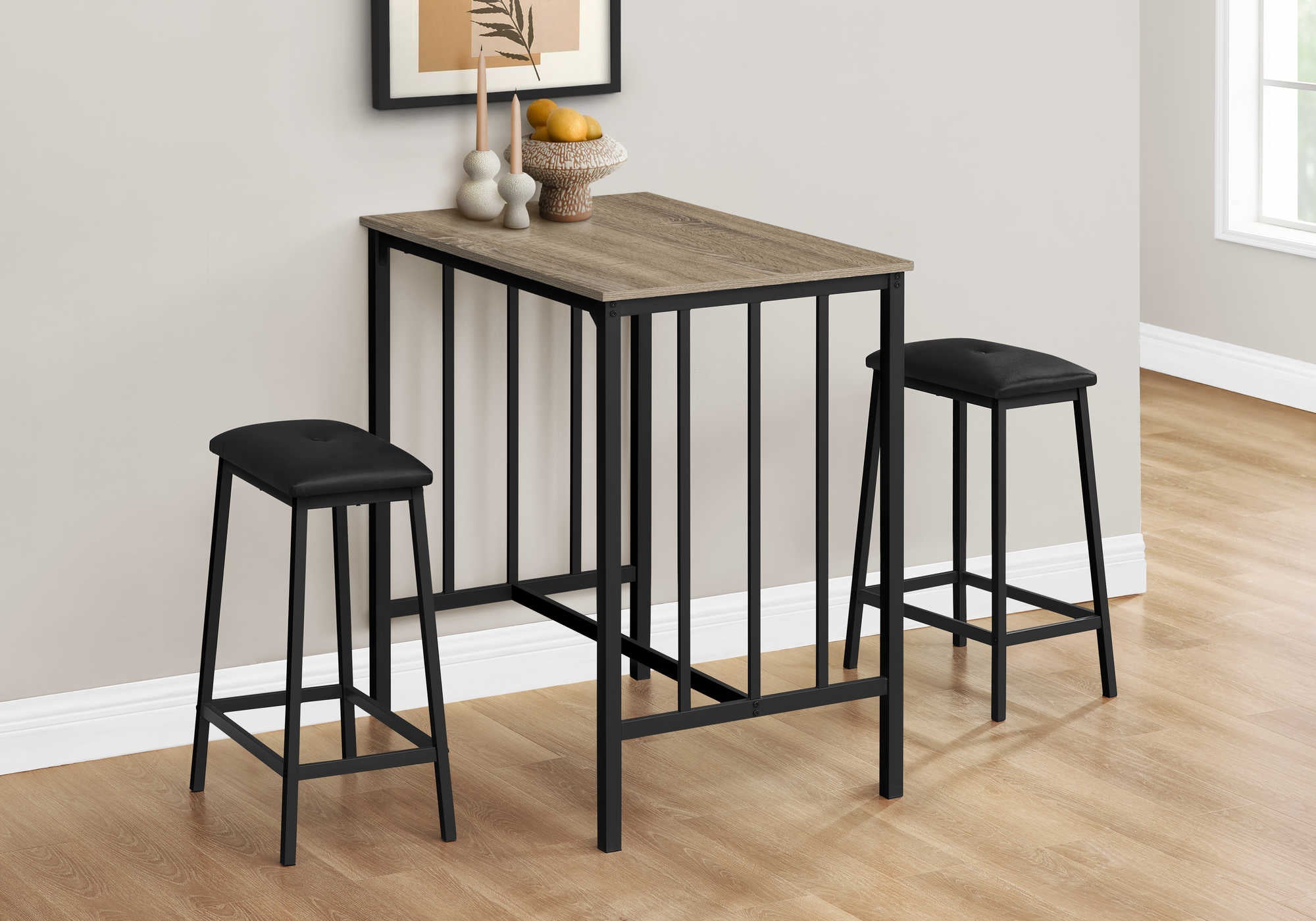 Image of dining - dining set - 3pcs counter height dark taupe / black metal i 1143.