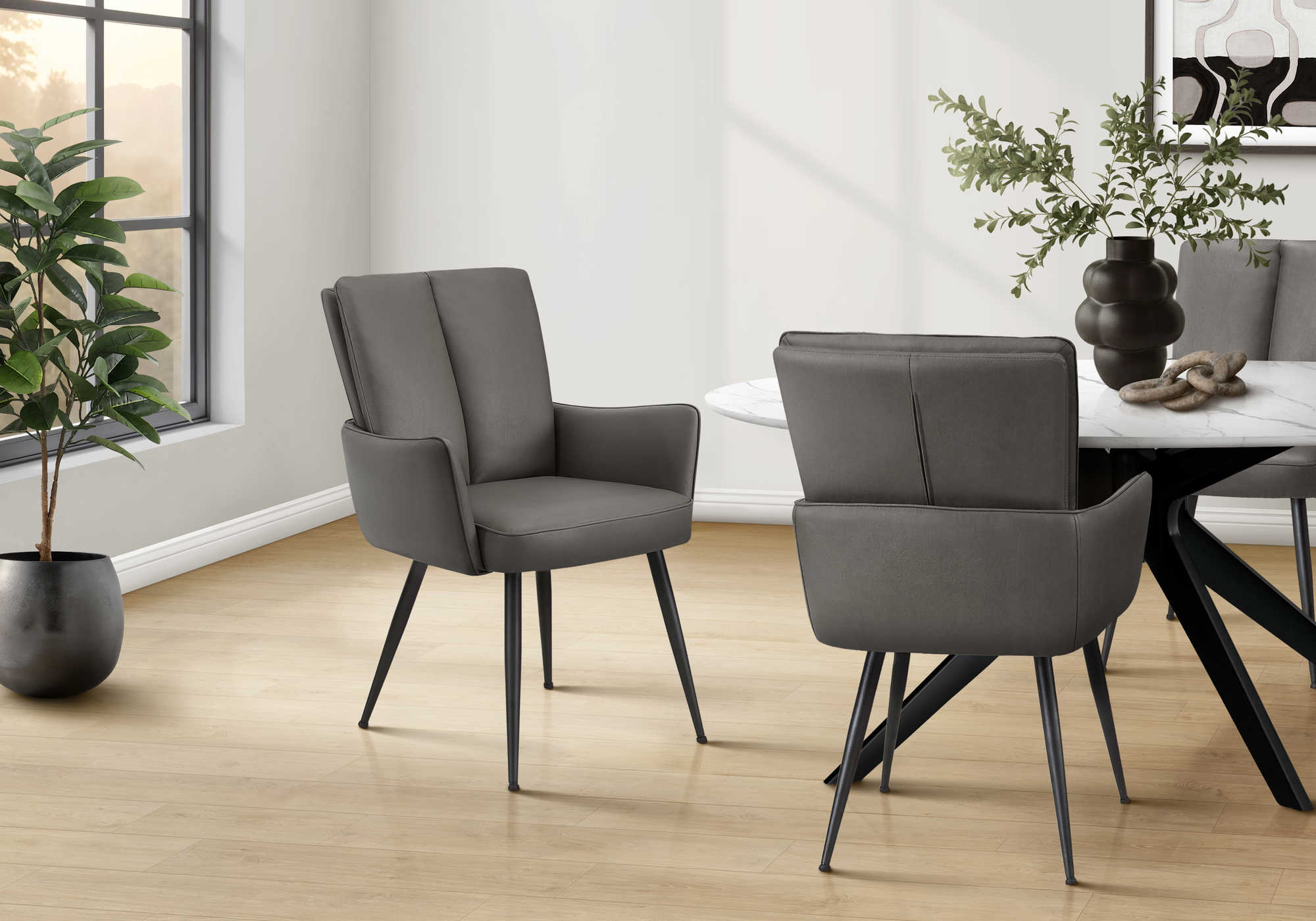 CHAISE - 2PCS / 36"H / SIMILI-CUIR GRIS / METAL NOIR – I 1145