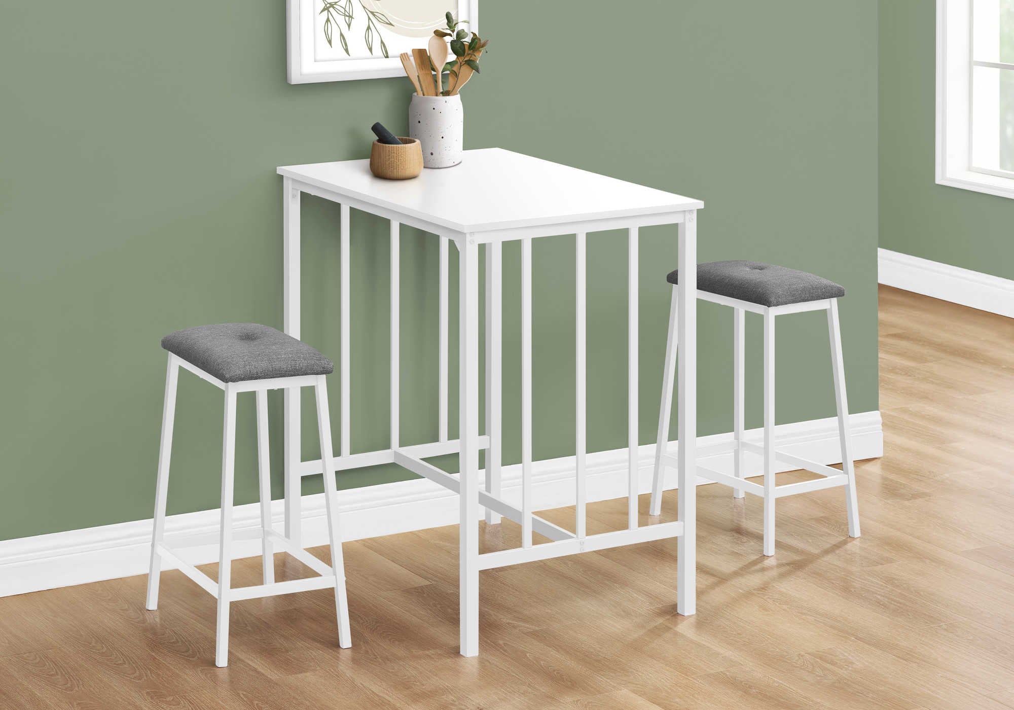 Image of dining - dining set - 3pcs counter height white top / white metal i 1147.