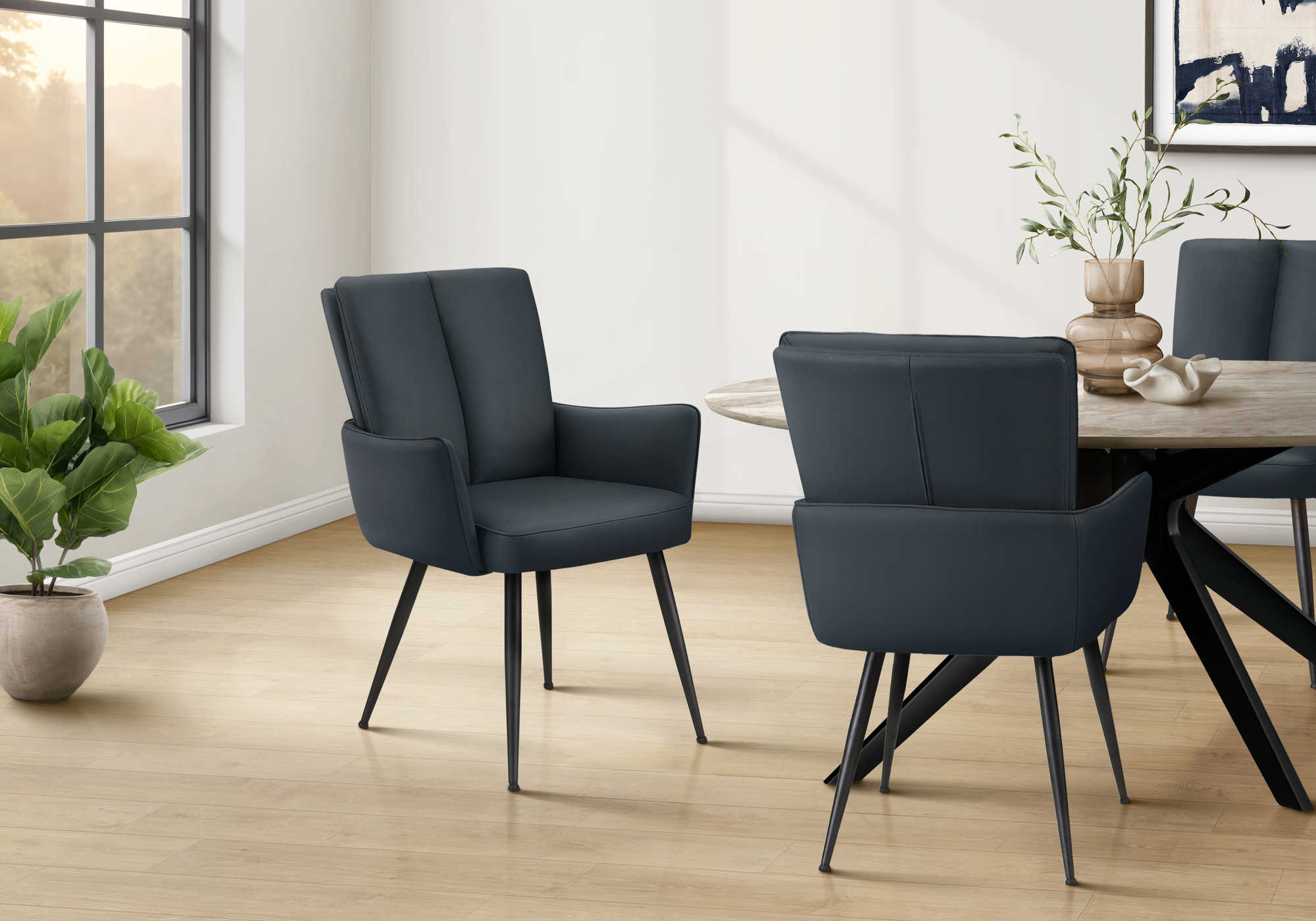 CHAISE - 2PCS / 36"H / SIMILI-CUIR BLEU FONCE / METAL NOIR – I 1148